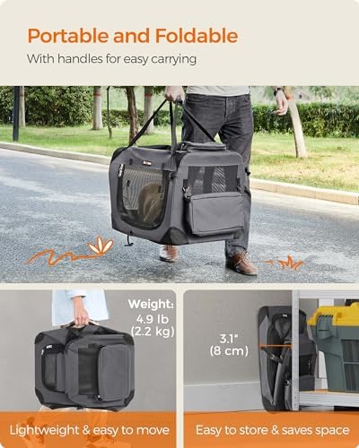 Feandrea Collapsible Soft Dog Crate, Portable Travel Carrier, 24 Inches - Image 7