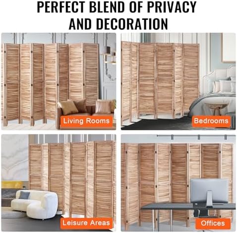 VEVOR Wood Room Divider, 8 Panel Wood Folding Privacy Screen, 66.9 Inches Tall - Image 7