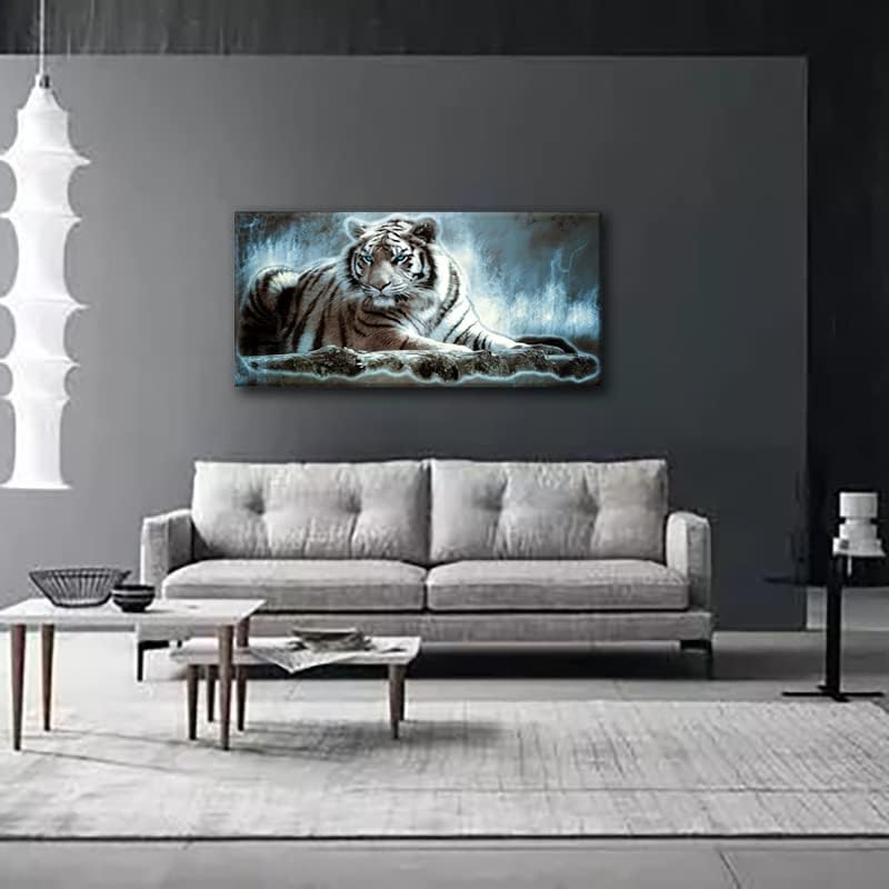 Yxbhhym Large Animals Canvas Wall Art Tiger Wall Picture Animals Prints Poster Painting White Tiger Artwork for wall Bedroom Living Room Dรฉcor Home Decorations Office Wall Decor Framed -24x48inches