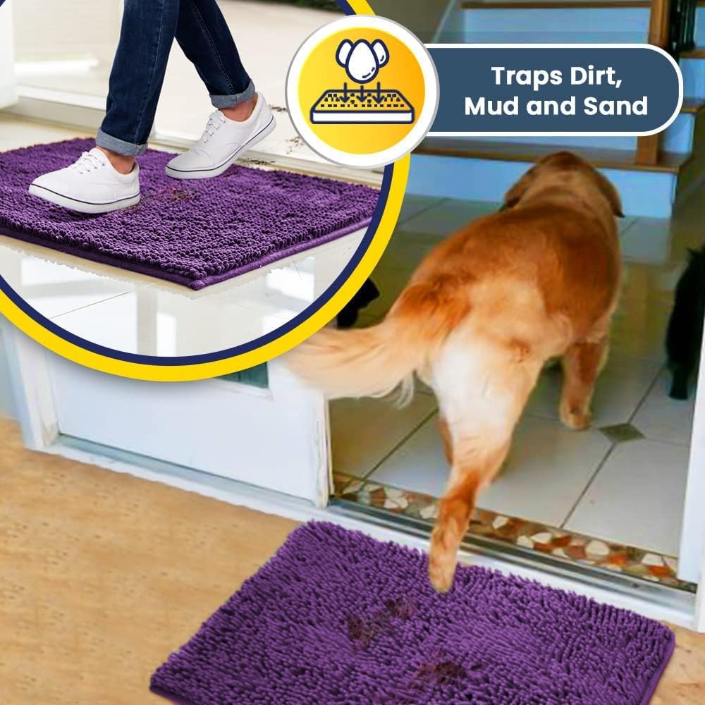 Muddy Mat® Shown on TV – Super Absorbent Door Mat Indoor, Microfiber Quick Dry Chenille Entryway Rug, Non-Slip Front Door Mat, Indoor Mats for Entryway, Machine Washable Pet Rug, Purple 24"x36"