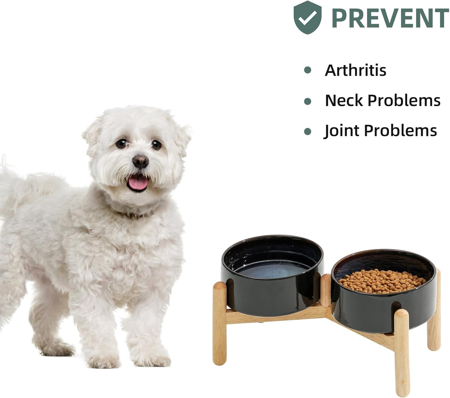 Ceramic 6.1inch Raised Dog Bowl with Stand for Small and Medium Breed Dog Dish Pet Food and Water Bowl (Double Bowl with Stand - Starry Sky, 28oz)