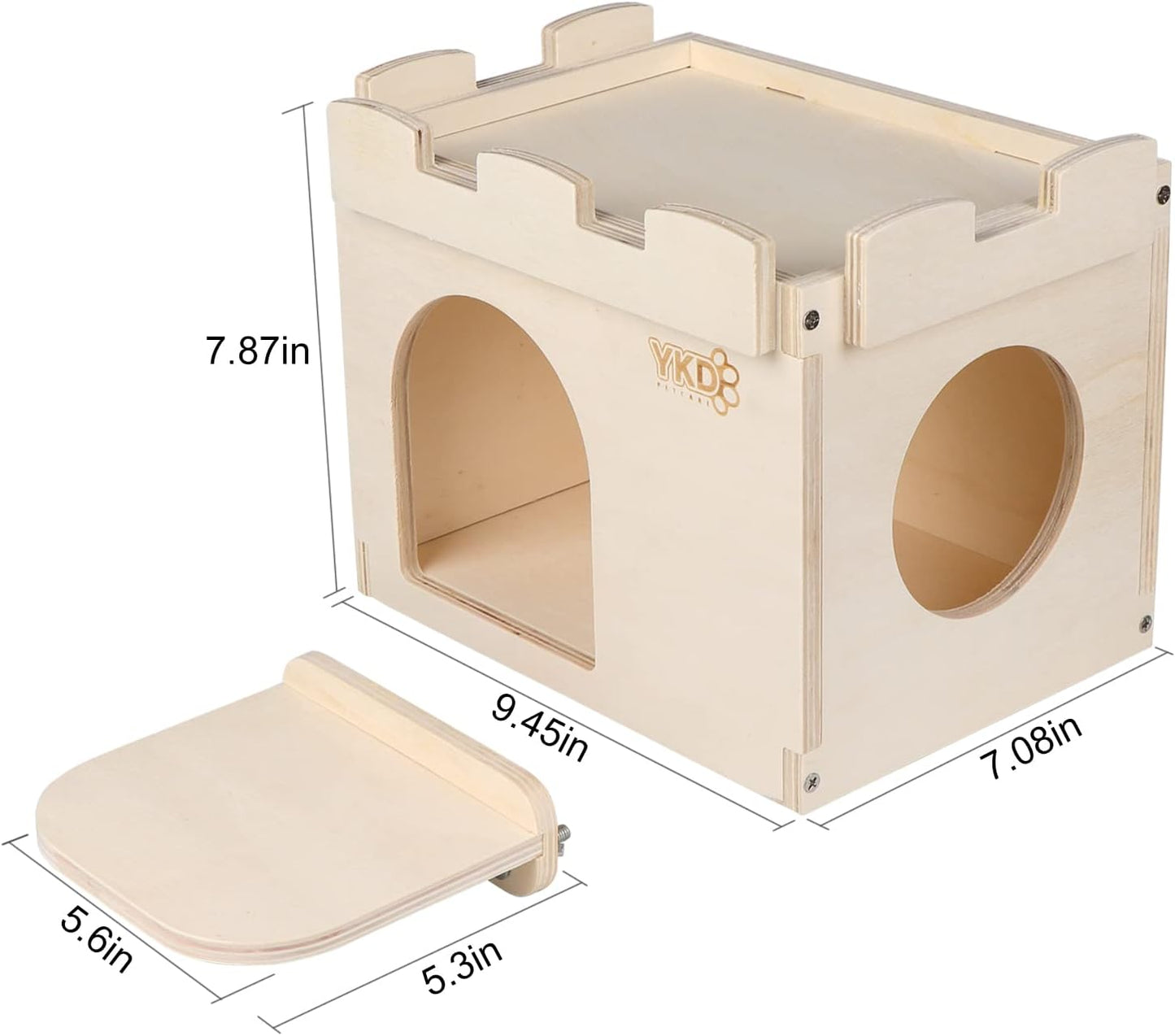 Castle Chinchilla House - Small Animal Hideout for Chinchilla Guinea Pig Hedgehog, or Rat - Ventilated Wooden Hamster Habitat with Multiple Doors - Made from Natural Wood