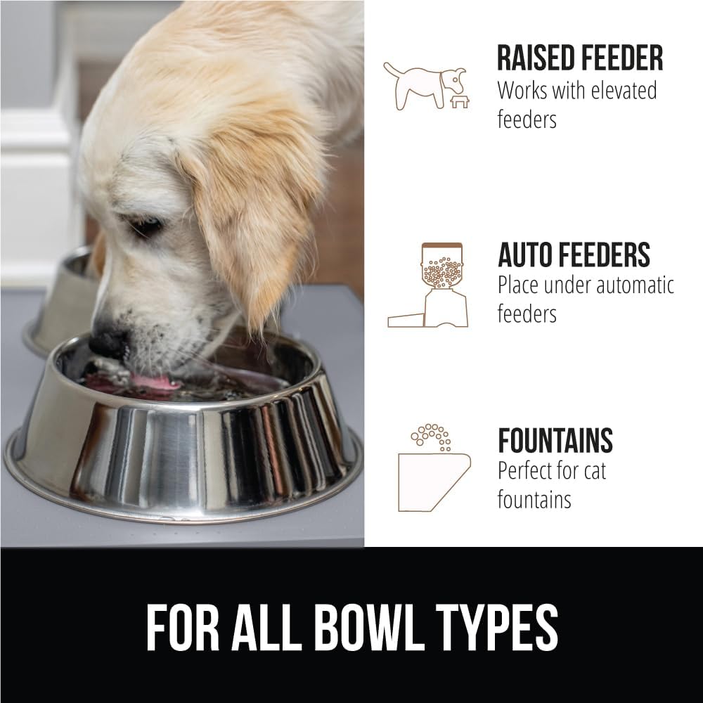 GORILLA GRIP 100% Waterproof Raised Edge BPA Free Silicone Pet Feeding Mat, Dog Cat Food Mats Contain Spills Protects Floors, Placemats for Cats, Dogs Water Bowl, Pets Accessories 28x18 Light Gray