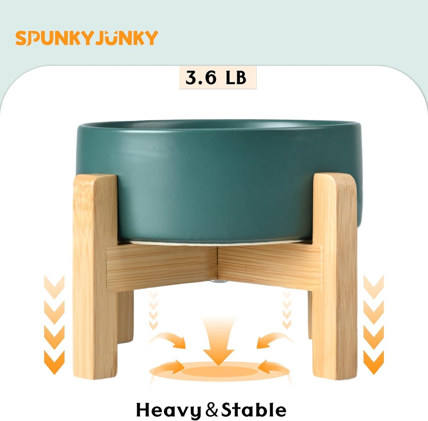 SPUNKYJUNKY Ceramic Elevated Dog Bowls 2 Pack - 8.3inch Raised Dog Bowls with Non-Slip Wooden Stand for Large Dogs Dishwasher Safe(Green,60OZ*2)
