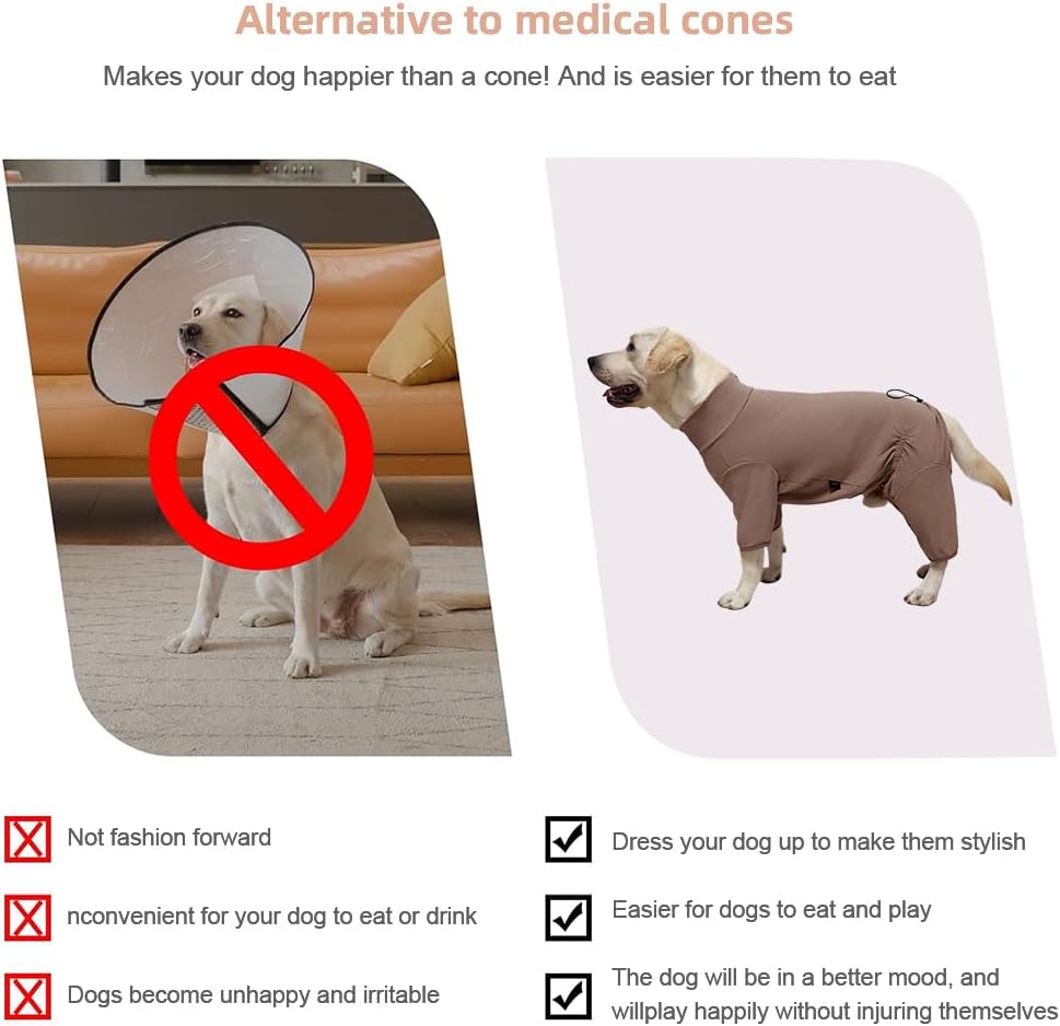 Dog Pyjamas PJS Sweater Clothes and Home Clothing Suitable for Small to Medium Breeds of Dogs, Dog Neutering Suits, Extra-Large Stretch Fabric, Four-Legged Clothes (Thickened Coffee, L)