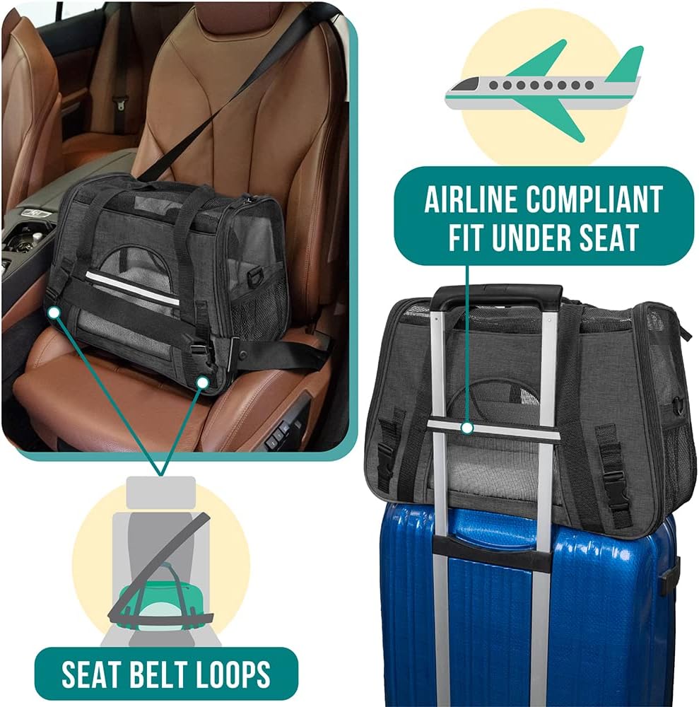 PetAmi Airline Approved Soft Sided Dog & Cat Carrier, Ventilated Pet Carrying Bag - Medium/Large, Heather Dark Gray
