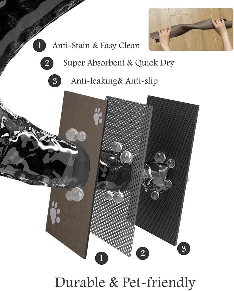 Pet Feeding Mat-Absorbent Dog Mat for Food and Water Bowl-No Stains Quick Dry Water Dispenser Mat-Dog Accessories Pet Supplies-Bowl for Messy Drinkers(Brown,16"x24"