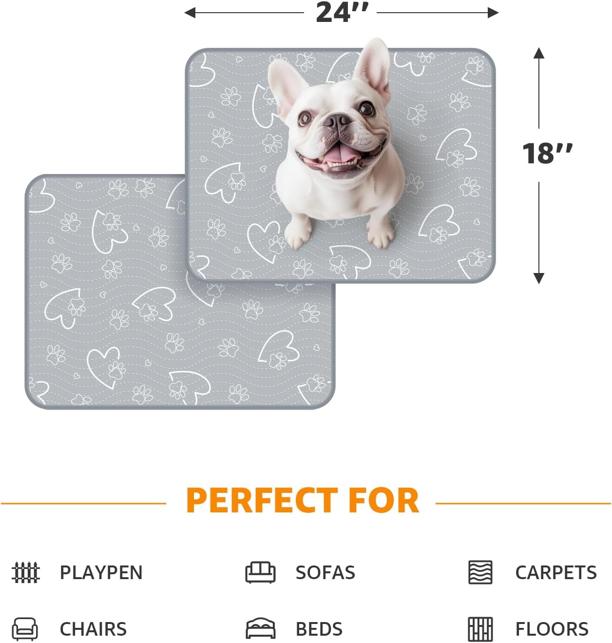 Washable Pee Pads for Dogs Reusable: 2 Pack Waterproof Puppy Pads Absorbent Quick Dry Training Pads - Non Slip Puppy Whelping Mats for Grate, Floor, Housebreak, Couch 18"x24"