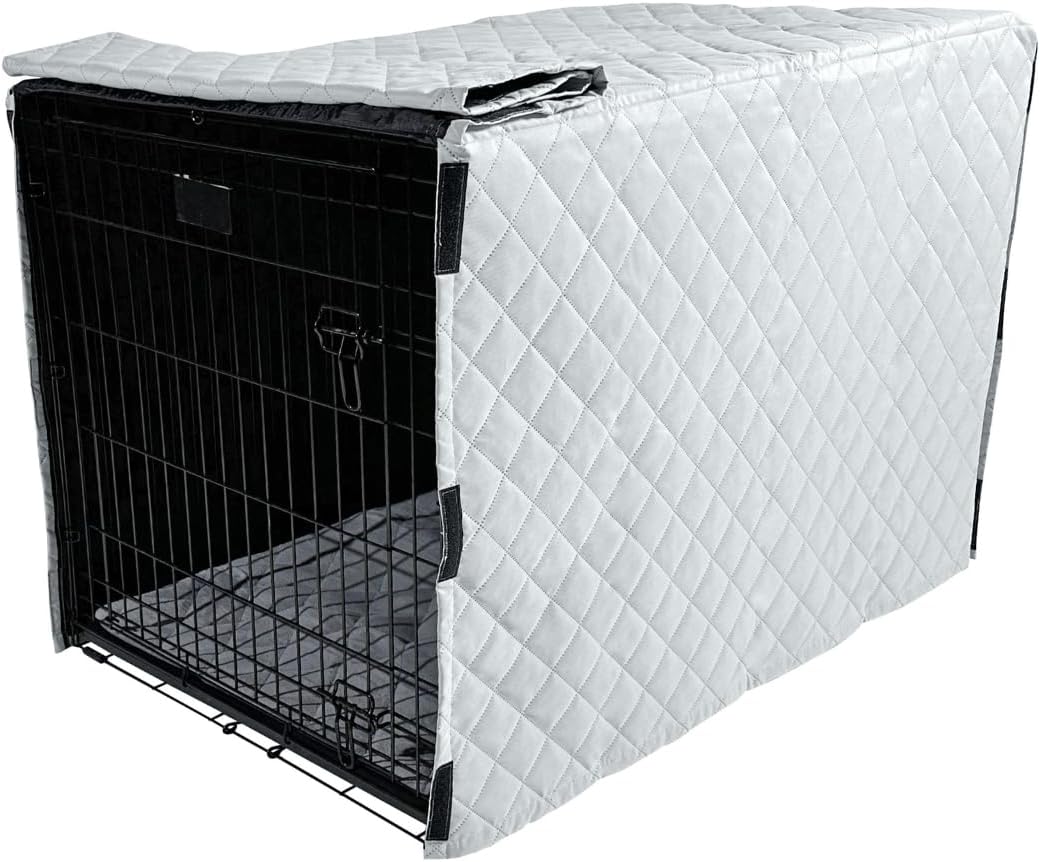 4Knines Quilted Dog Crate Cover – Heavy-Duty, Water-Resistant Fabric for Indoor/Outdoor Use – Durable Travel Cage Cover for Training, Weather Protection – Fits 42-Inch Crates – Grey