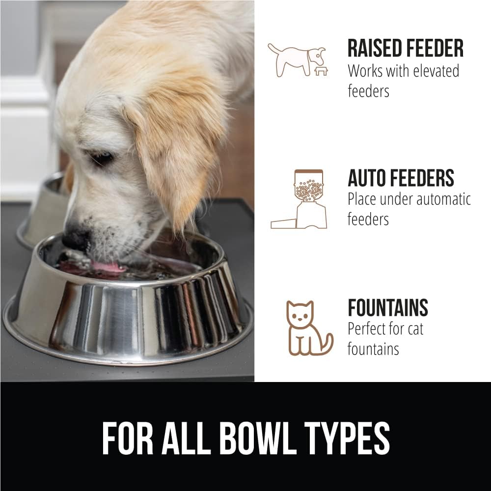 GORILLA GRIP 100% Waterproof Raised Edge BPA Free Silicone Pet Feeding Mat, Dog Cat Food Mats Contain Spills Protects Floors, Placemats for Cats and Dogs Water Bowl, Pets Accessories 23x15 Charcoal