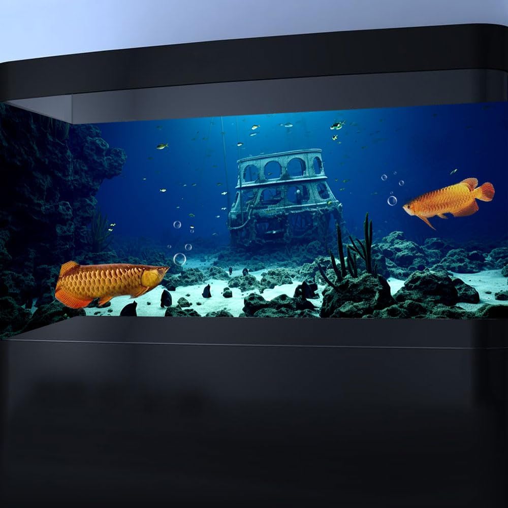 72X18IN Natural Underwater Aquarium Background, Pictures 3D Fish Reef Fish Tank Decoration Background, with 8 EVA Double-Sided Tape