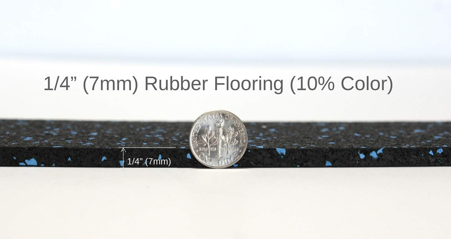American Floor Mats 1/4in (7mm) Thick 10% Blue/Grey 4' x 17' Heavy Duty Rubber Rolls, Protective Exercise Mats, Home Gym Rubber Flooring