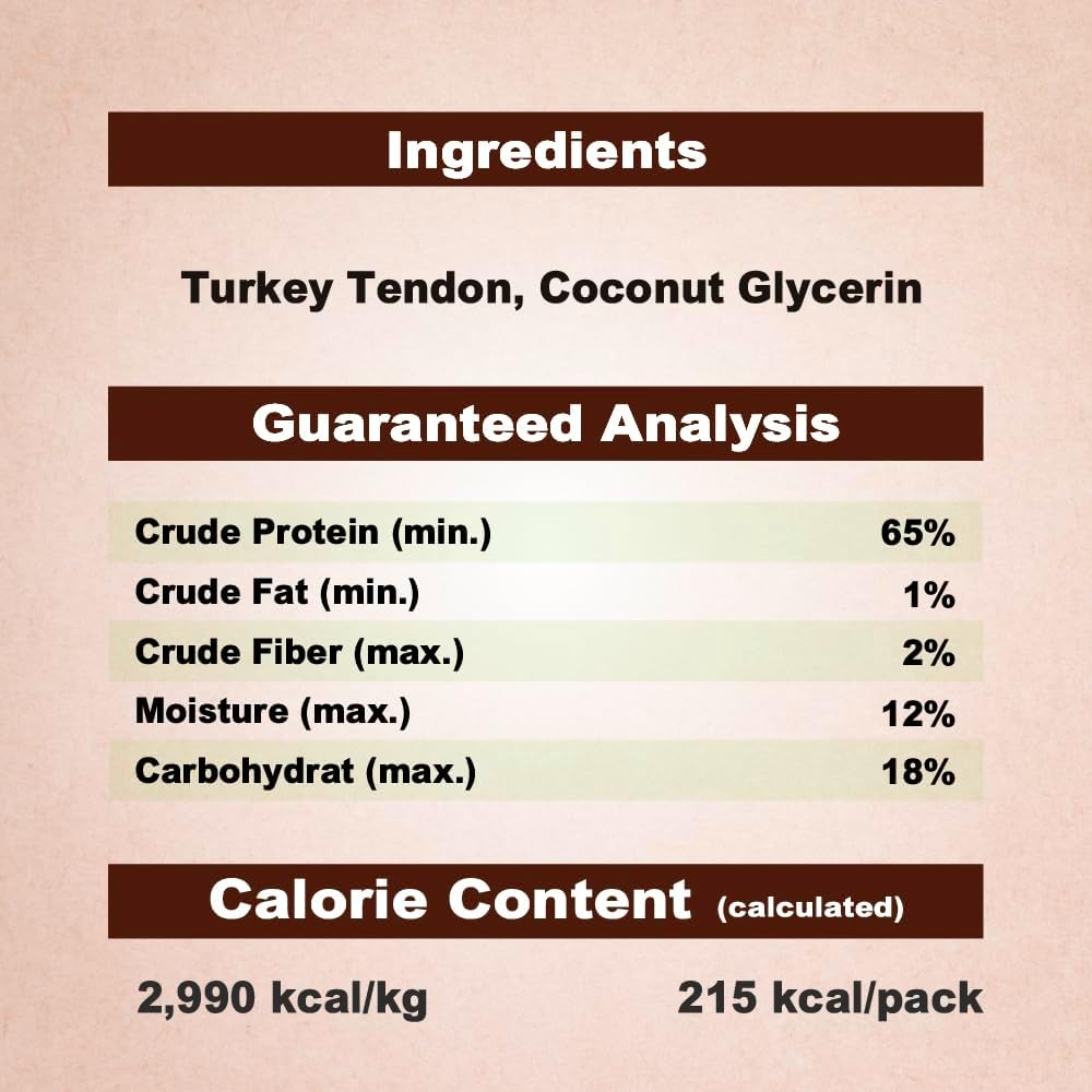AFreschi Turkey Tendons for Dogs, USA-Sourced, Healthy Dog Treats, Rawhide-Free Puppy Chews, Long Lasting, All Natural, Hypoallergenic Dog Treats for Small Breeds, 6 Count Pack Bone (S)