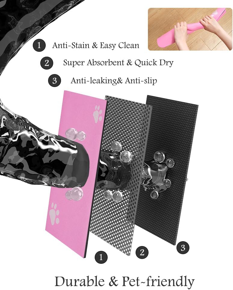 Pet Feeding Mat-Absorbent Dog Mat for Food and Water Bowl-No Stains Quick Dry Water Dispenser Mat-Dog Accessories Pet Supplies-Bowl for Messy Drinkers(BRIGHTPINK,23"x34"