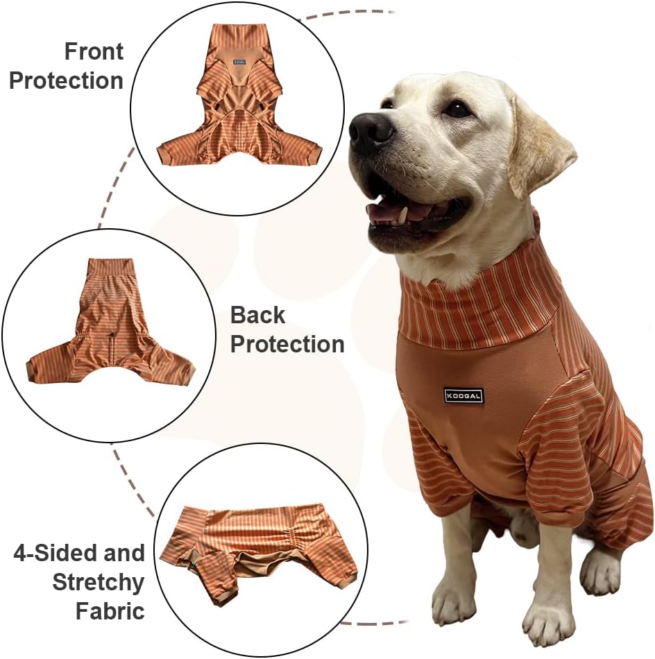 Dog Pyjamas PJS Sweater Clothes and Home Clothing Suitable for Medium to Large Breeds of Dogs, Dog Neutering Suits, Extra-Large Stretch Fabric, Four-Legged (Thickened Orange Stripes, 3XL)
