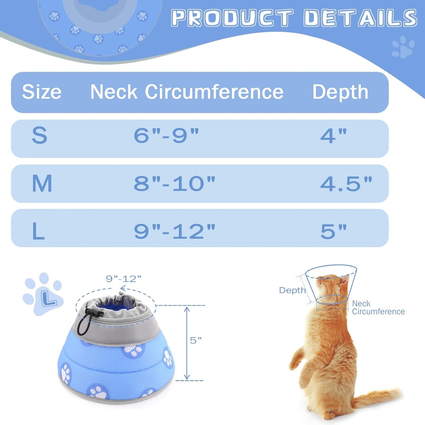 Cat Cone Collar Soft to Stop Licking After Surgery Cat Recovery Collar for Small Large Cats Adjustable Elizabethan Collar
