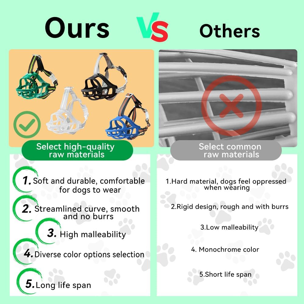 Dog Muzzle, Basket Muzzle for Small Medium Large Dogs, Anti-Biting and Chewing, Lightweight & Sturdy Cage Design, Allows Panting & Drinking, Ideal for Grooming & Training(Green Size L)