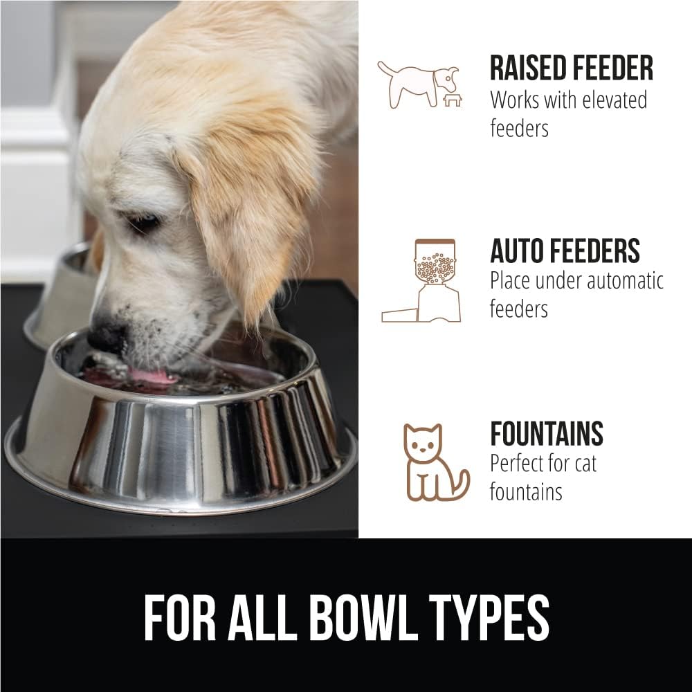 GORILLA GRIP 100% Waterproof Raised Edge BPA Free Silicone Pet Feeding Mat, Dog Cat Food Mats Contain Spills Protects Floors, Placemats for Cats and Dogs Water Bowl, Pets Accessories 32x24 Black