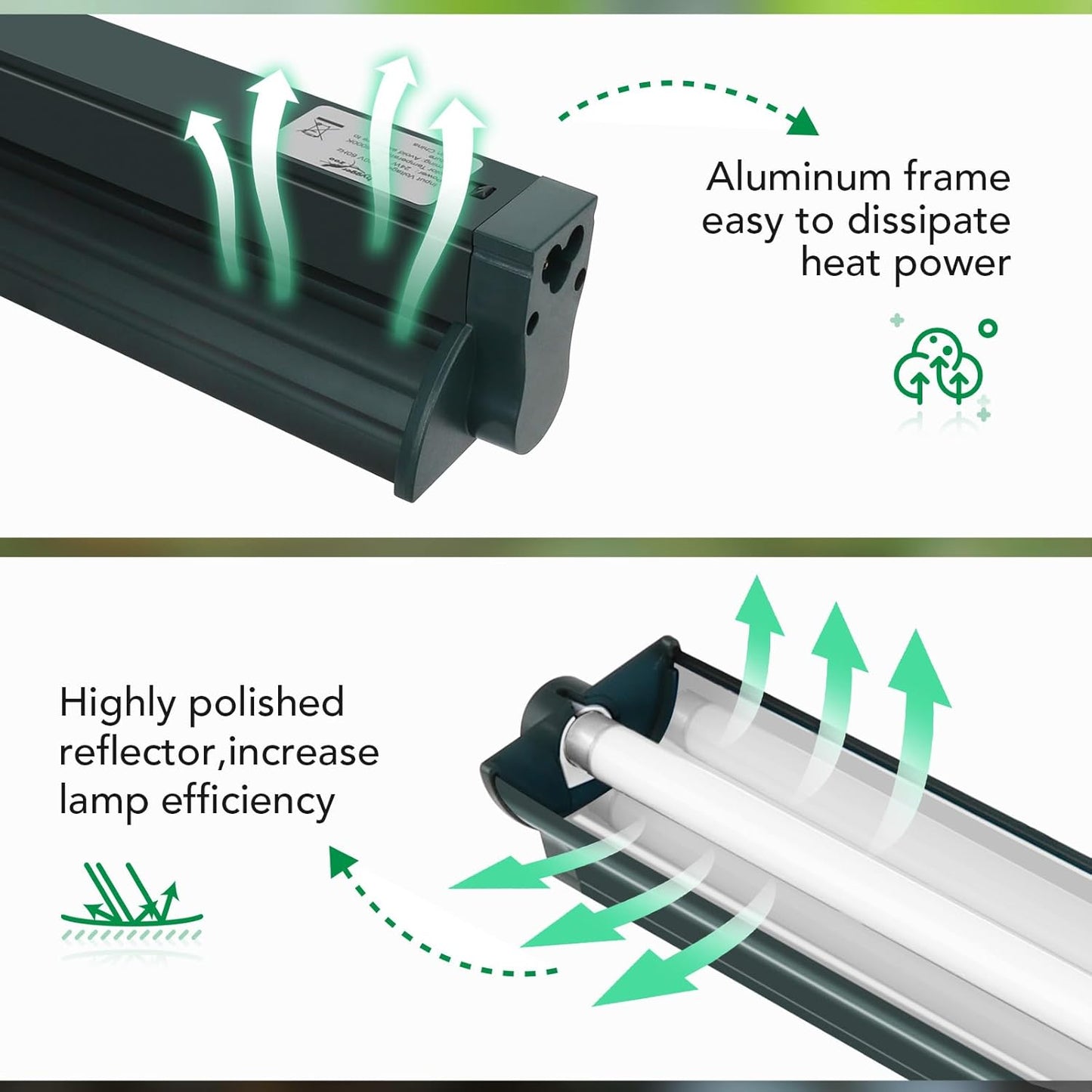 T5 Reptile Light Fixture Green Combo Kit 24W Light Fixture Reptile Terrarium Hood 10.0 UVB Light Bulb Fluorescent Tube Ideal for Tropical and Deserts Such as Bearded Dragon Lizards and Tortoises