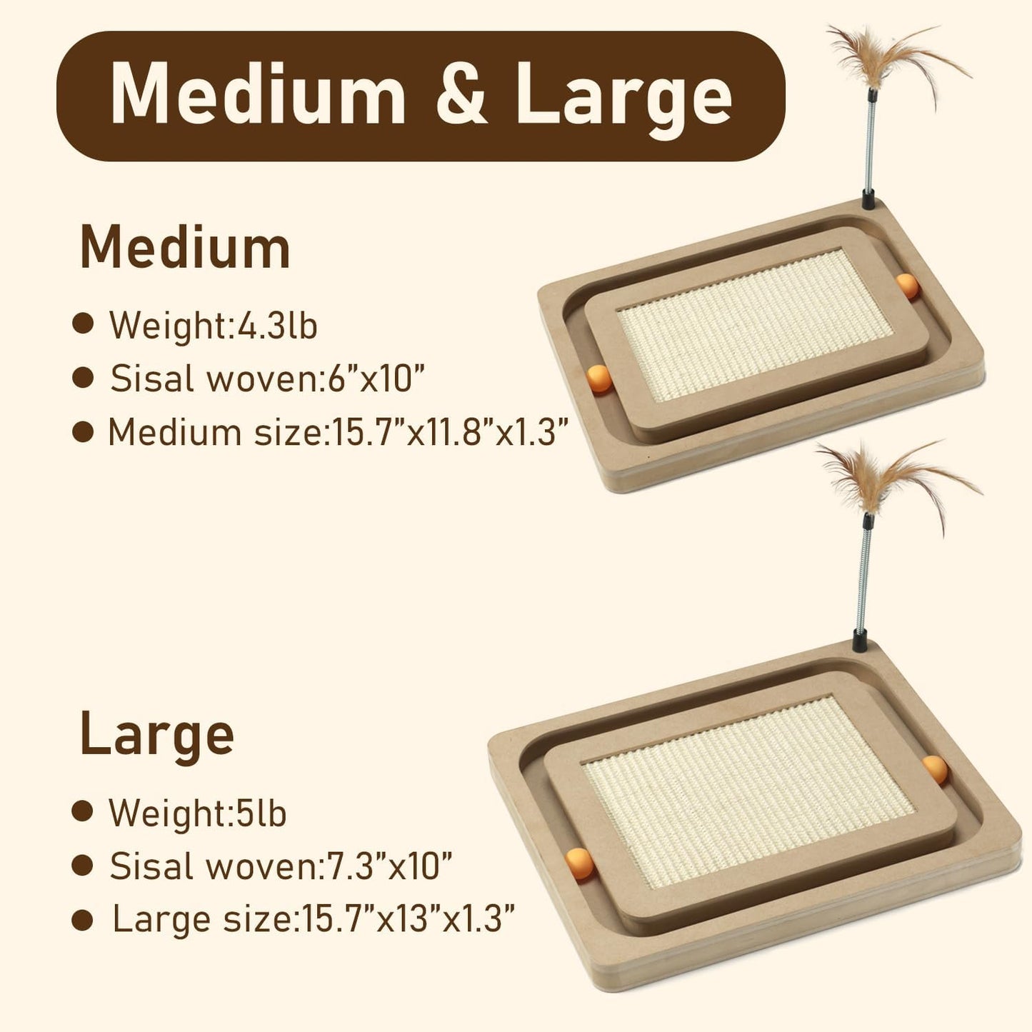 PEEKAB Cat Scratcher,Sisal Scratching Board with Track Ball Interactive Toy and Swing Feather Toys for Indoor Cats and Kittens,Large Heavy Durable