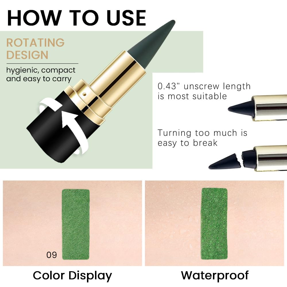 evpct 1Pcs Dark Green Gel Eyeliner Pencil Eye Black Face Paint Stick Makeup Set Waterproof Matte Cream Crayon Eyeliner Pencil Set Cat Eye Liners Eyeshadow Guide delineador de ojos contra el agua