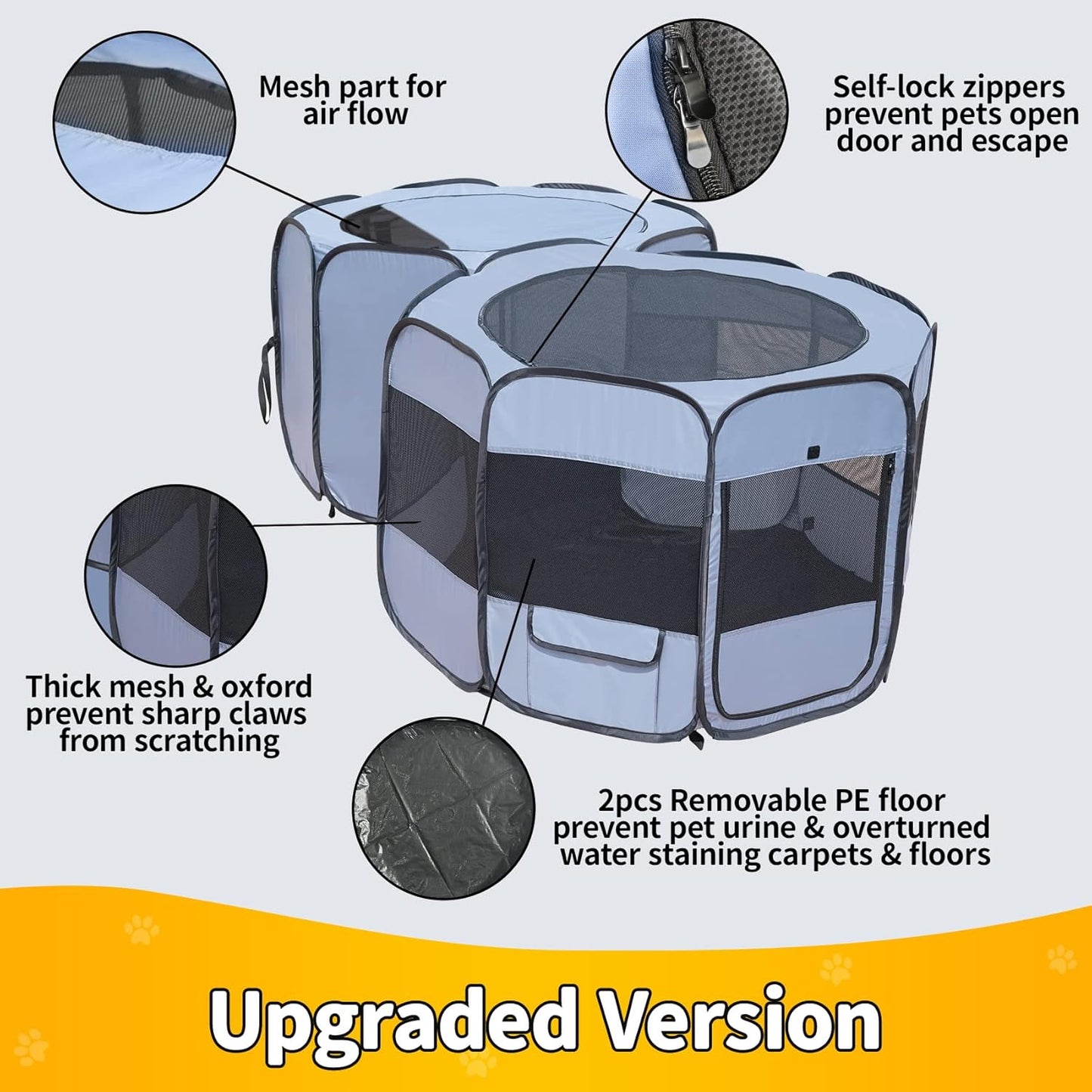 EighteenTek XLarge 2-in-1 Pop up Dog Playpen, Assembly-Free, with Leakproof Pet Pee Pads,Portable Foldable Cat Tent Enclosure Indoor Outdoors Puppy Kittens Small Animals Crates (M, 72" Lx36 Wx24 H)