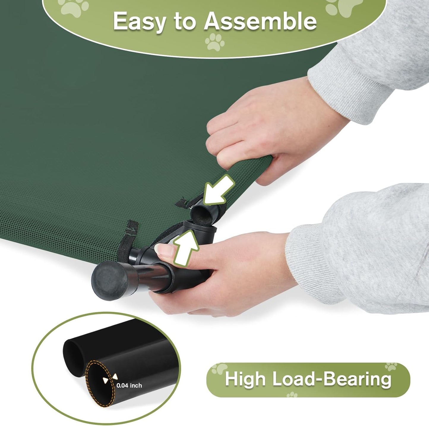 Elevated Dog Bed 42 Inch - Breathable Raised Pet Bed for Large Dogs, Waterproof Dog Cot Bed Easy to Assemble, Durable Portable Pet Cot with Non-Slip Feet, Green