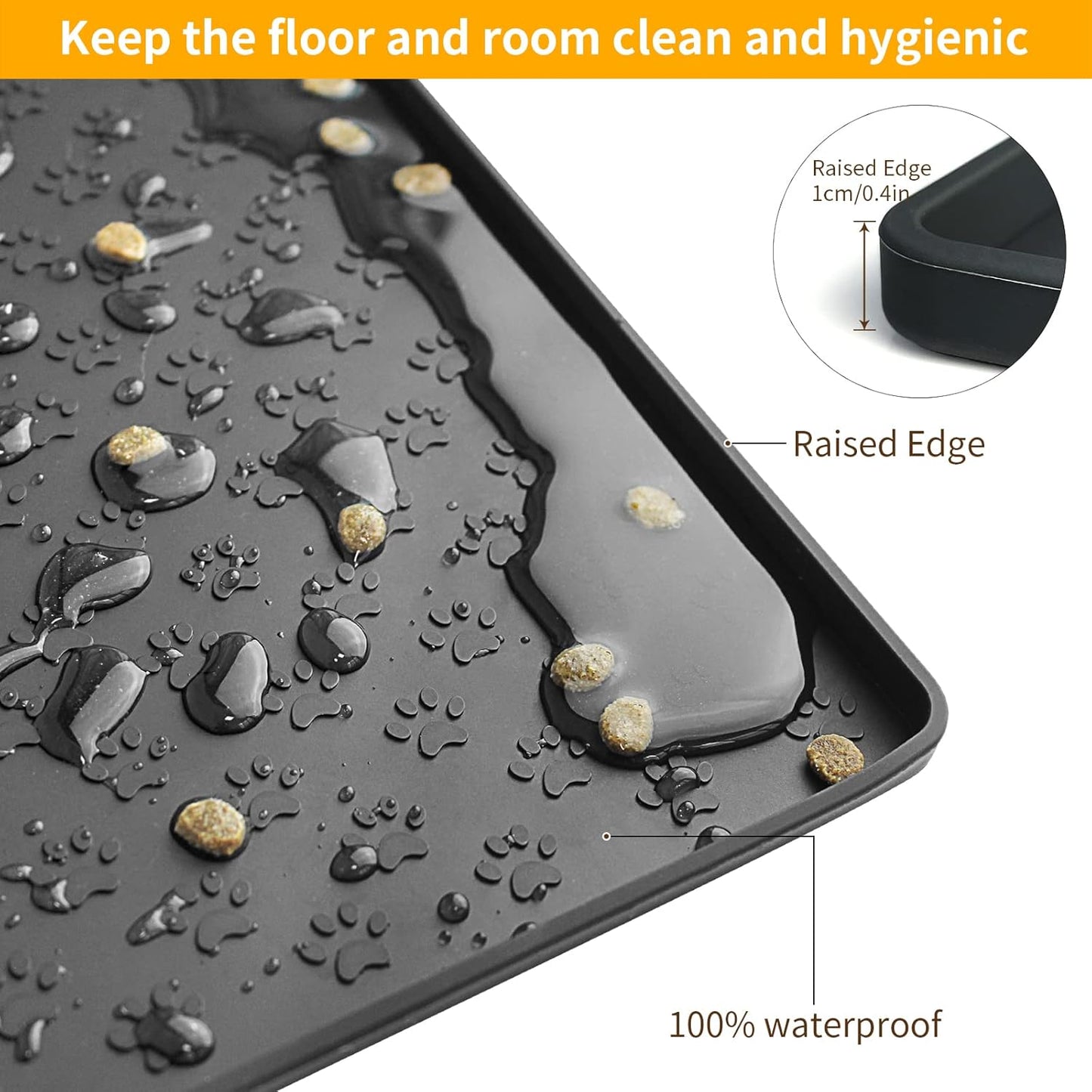 Ptlom Silicone Pet Placemat for Dog and Cat, Waterproof Anti-Slip Pet Feeding Bowl Mats for Food and Water, Small Medium Large Tray Mat Prevent Residues from Spilling to Floor, Black, 31.5" 23.6"