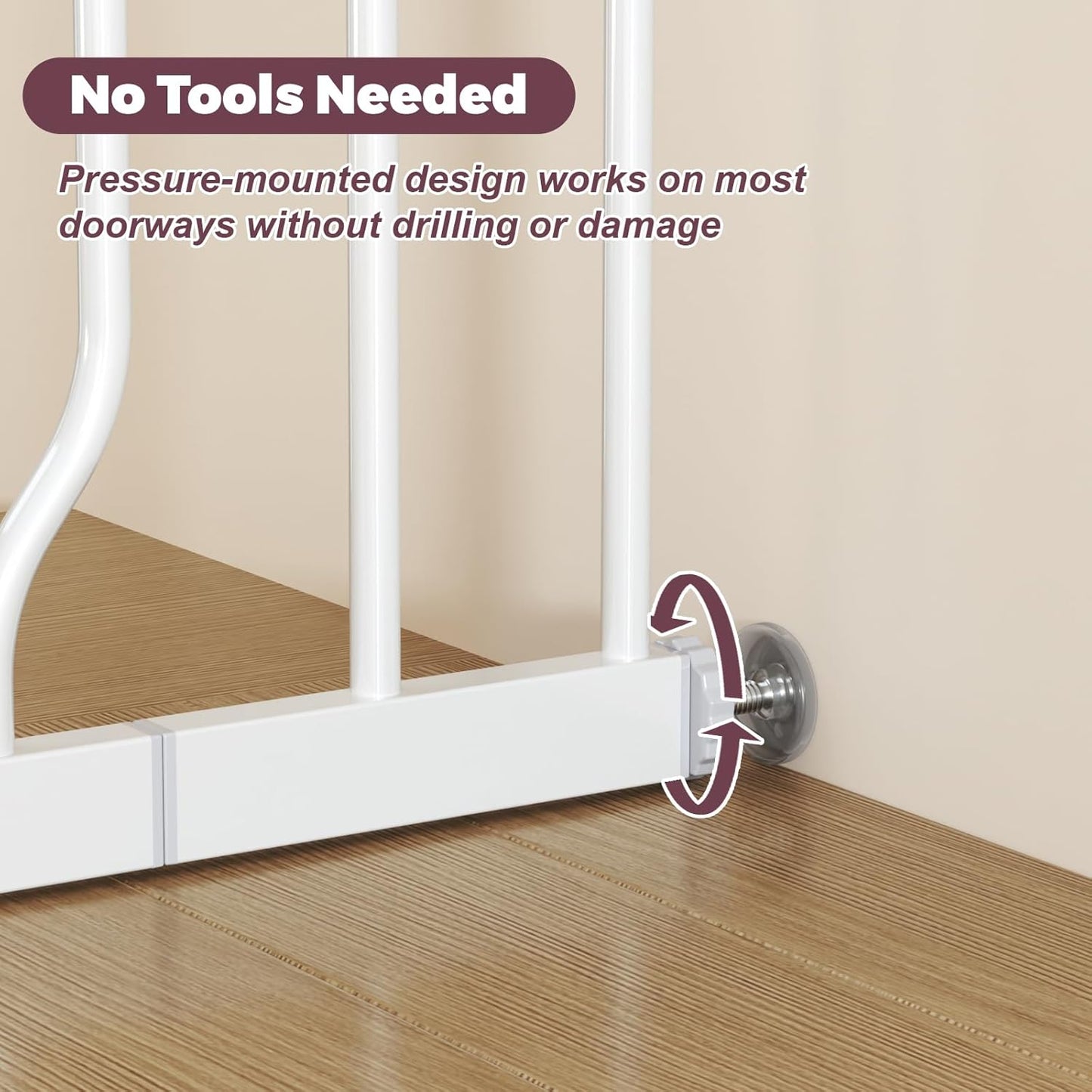 29"-51" Baby Gate for Stairs, Auto Close Stroller Friendly Dog Gate Indoor for Doorways, Pressure Mounted Baby Gate, Easy Walk Through Gate for Children & Pets, White