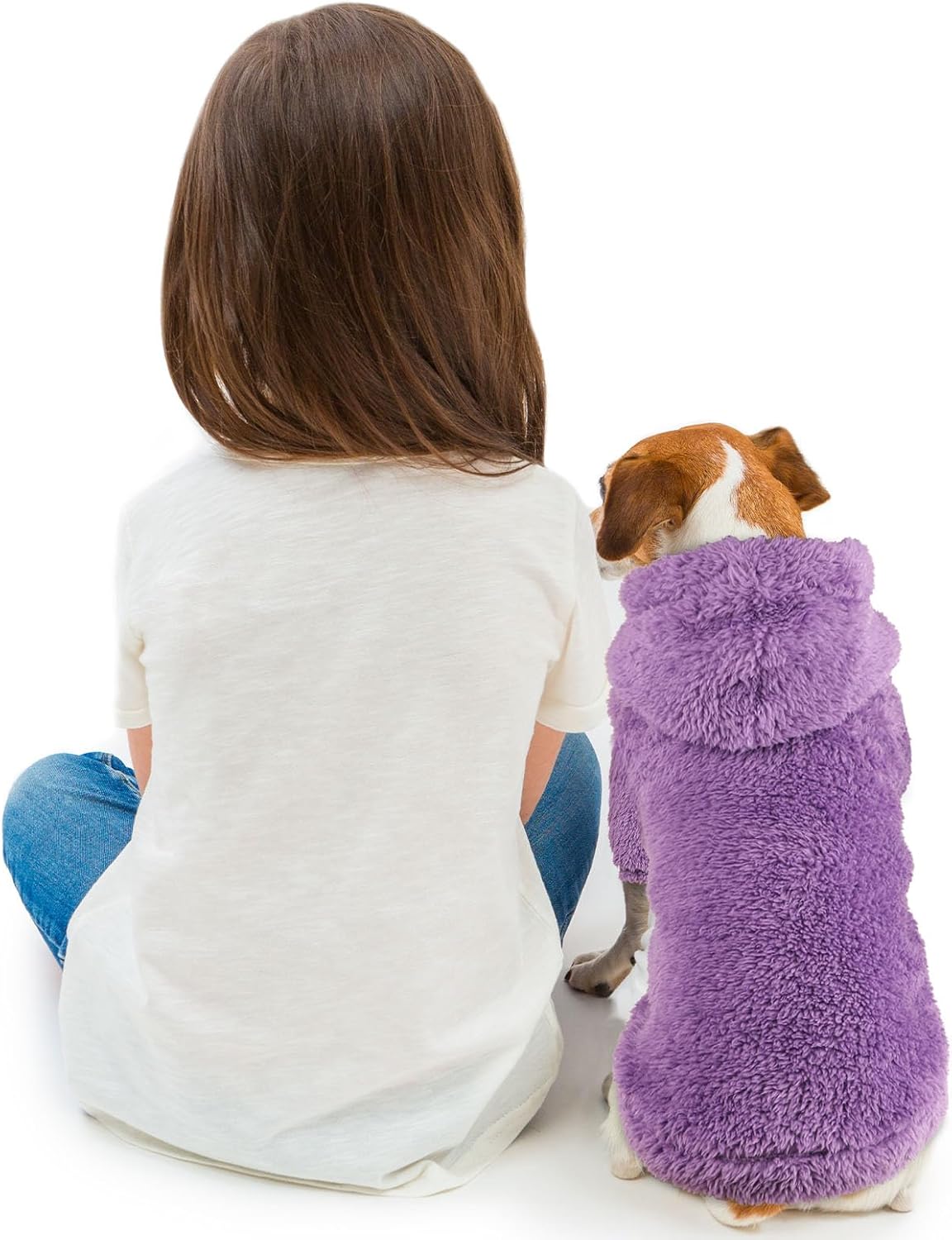 Fuzzy Dog Hoodie Dog Sweaters for Small Dogs Soft Double-Sided Plush Fleece Pet Sweater Pet Clothes Coats Hoodie Sherpa Hooded Sweatshirt(Purple-XS)