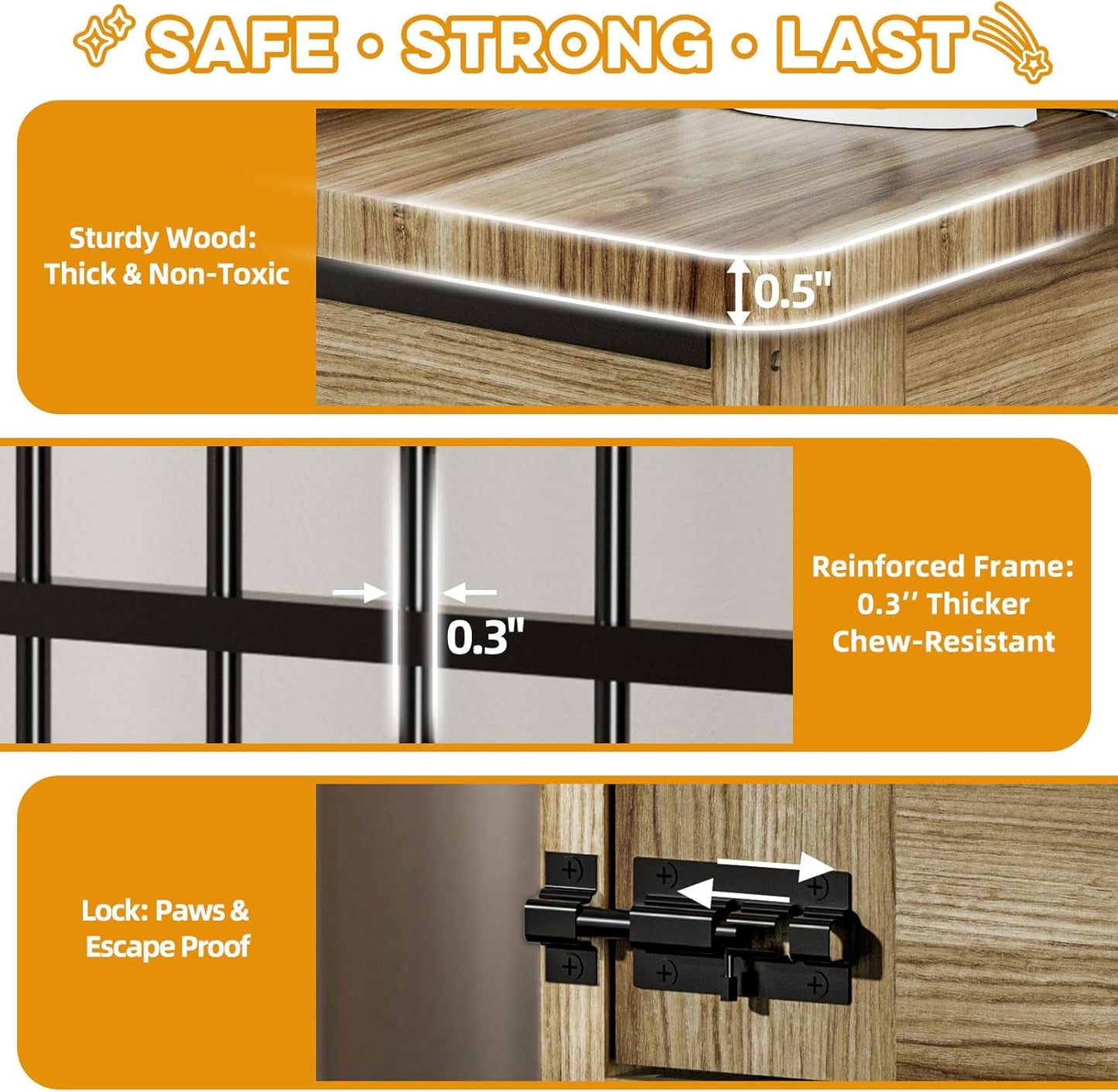 32" Dog Crate Furniture, Double Door Wooden Indoor Dog Kennel Furniture, Decorative Pet Cage End Table with Wheels for Medium and Small Breed Dogs, Size M, Rustic Brown