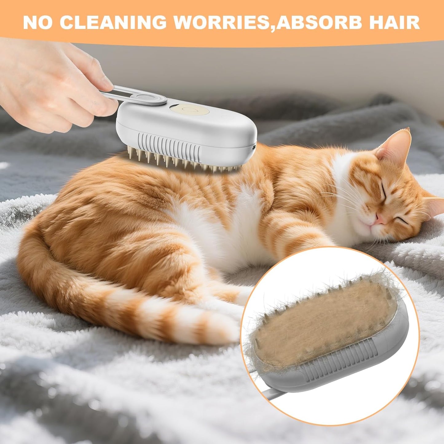 4 in 1 Cat Steam Brush for Shedding,Rechargeable Steam Pet Brush With Rotating Handle for Massaging, Self-Cleaning, and Pet Hair Removal for Long and Short Hair of Cat and Dog (Beige)