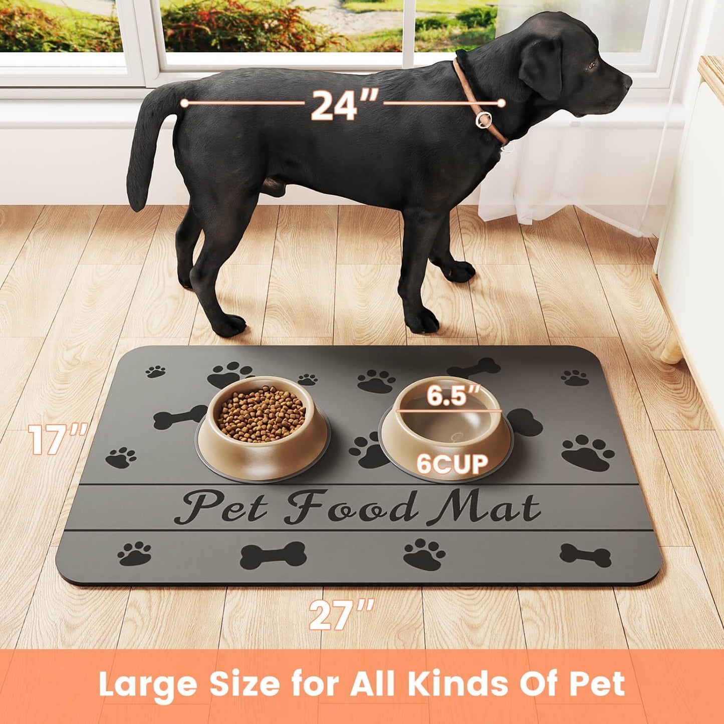 Pet Feeding Mat-Absorbent Pet Placemat for Food and Water Bowl, with Waterproof Rubber Backing, Quick Dry Water Dispenser Mat for Dog and Cat (16"x24", Dark Gray)