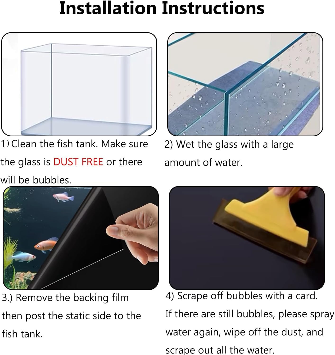 Fish Tank Aquarium Background - Black, Electrostatic Adhesion, Glue-Free, Easy Installation, Traceless Removal, Size 11.8 X 39 Inch