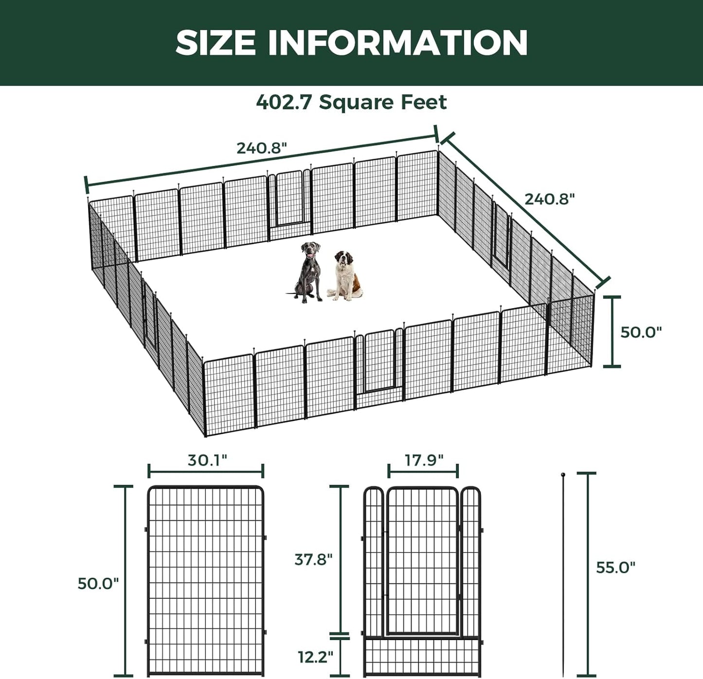FXW Rollick Unleashed Dog Playpen for Indoor, Yard, RV Camping, 50 inch 32 Panels for Large Dogs, Black│Patented