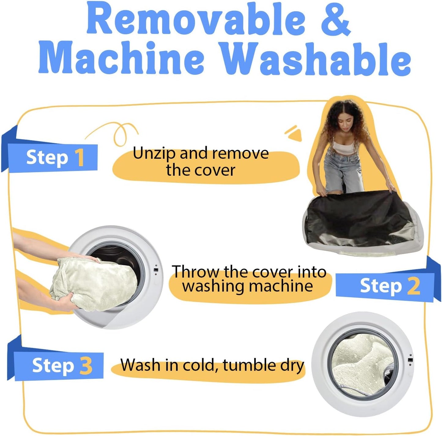 Orthopedic Washable Large Dog Bed - Egg Foam Dog Bed for Large and Medium Dogs Big Pet Beds with Removable Washable Cover and Bolster Non-Slip Bottom