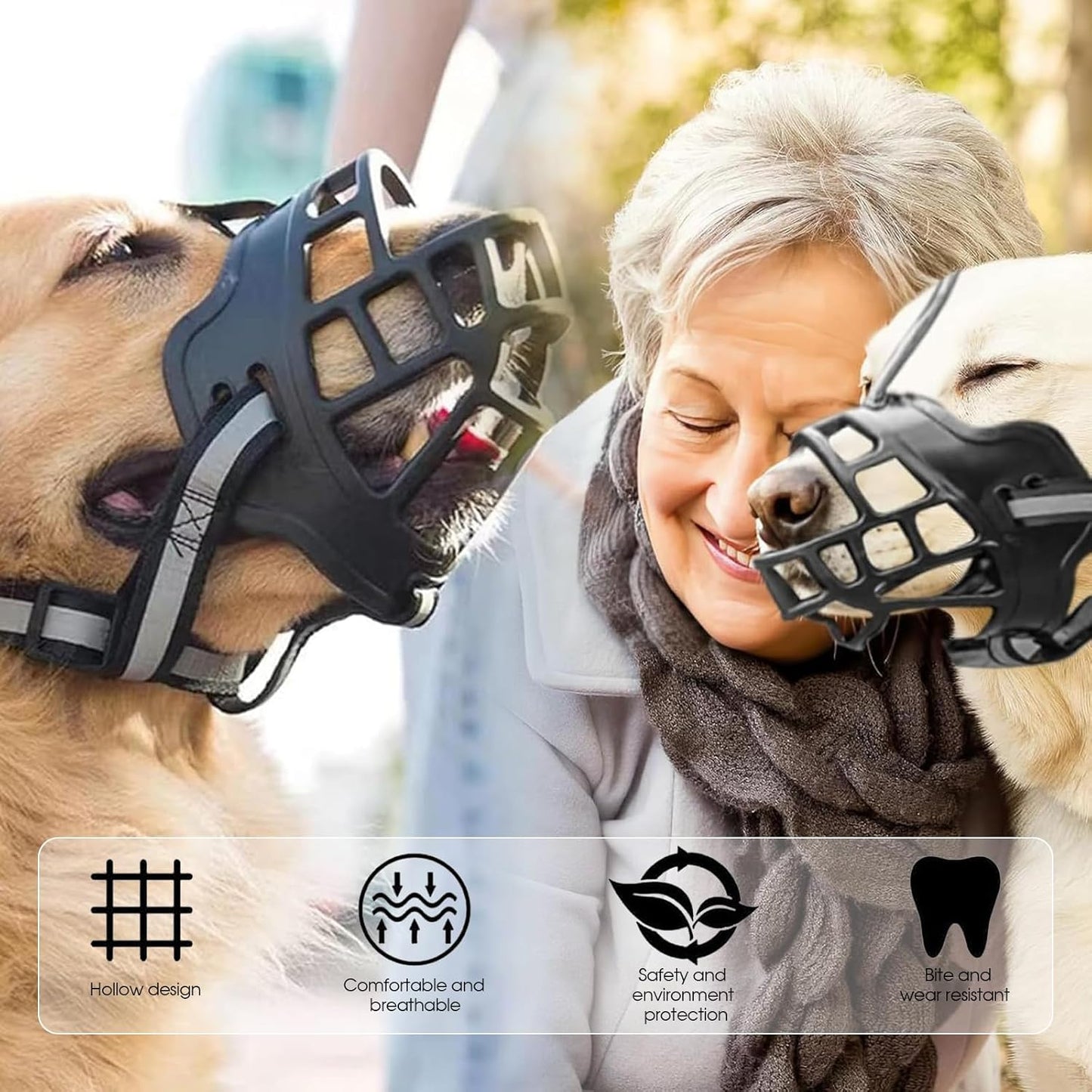 Dog Muzzle, Breathable Basket Muzzles for Small Medium Large Sized Dogs, Adjustable Humane Cage Mouth Cover for Scavenging Grooming Biting Chewing, Allows Panting and Drinking(Soft Rubber, XS)