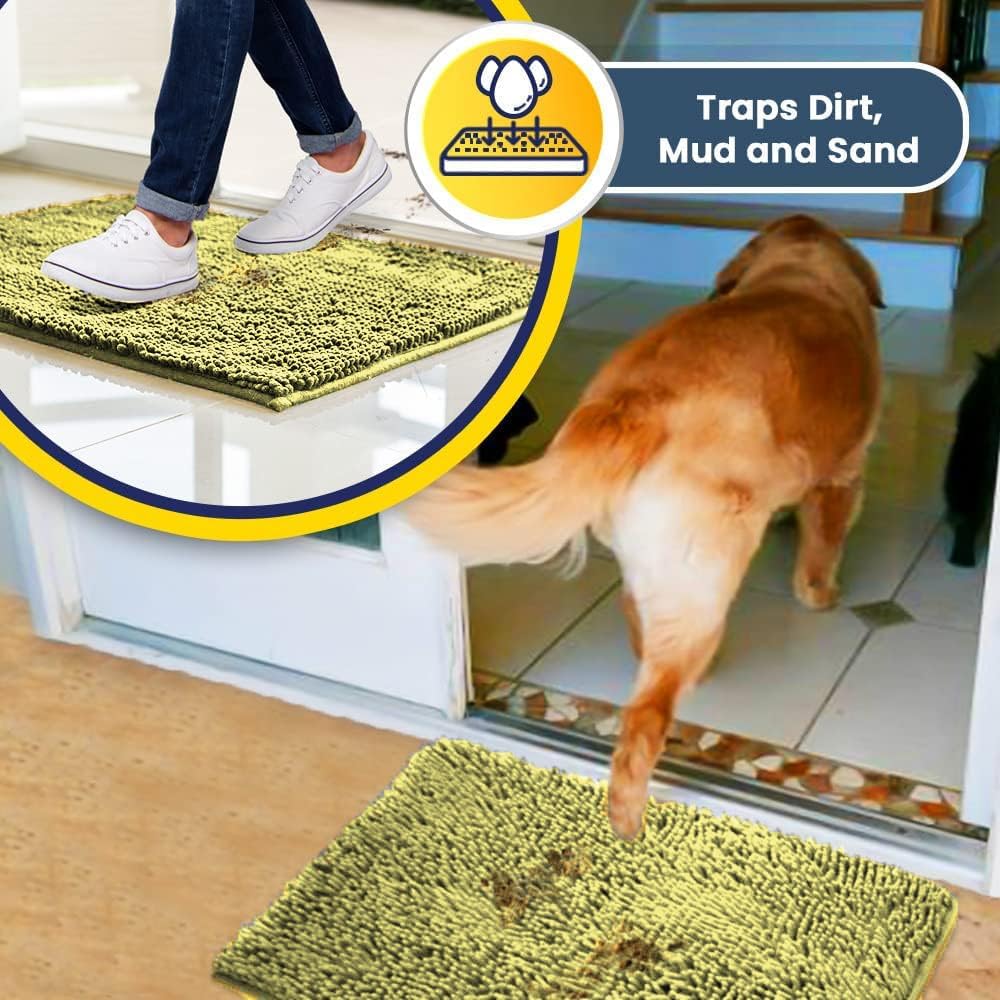 Muddy Mat® AS-SEEN-ON-TV Highly Absorbent Microfiber Door Mat and Pet Rug, Non Slip Thick Washable Area and Bath Mat Soft Chenille for Kitchen Bathroom Bedroom Indoor and Outdoor - Yellow 48" x 60"