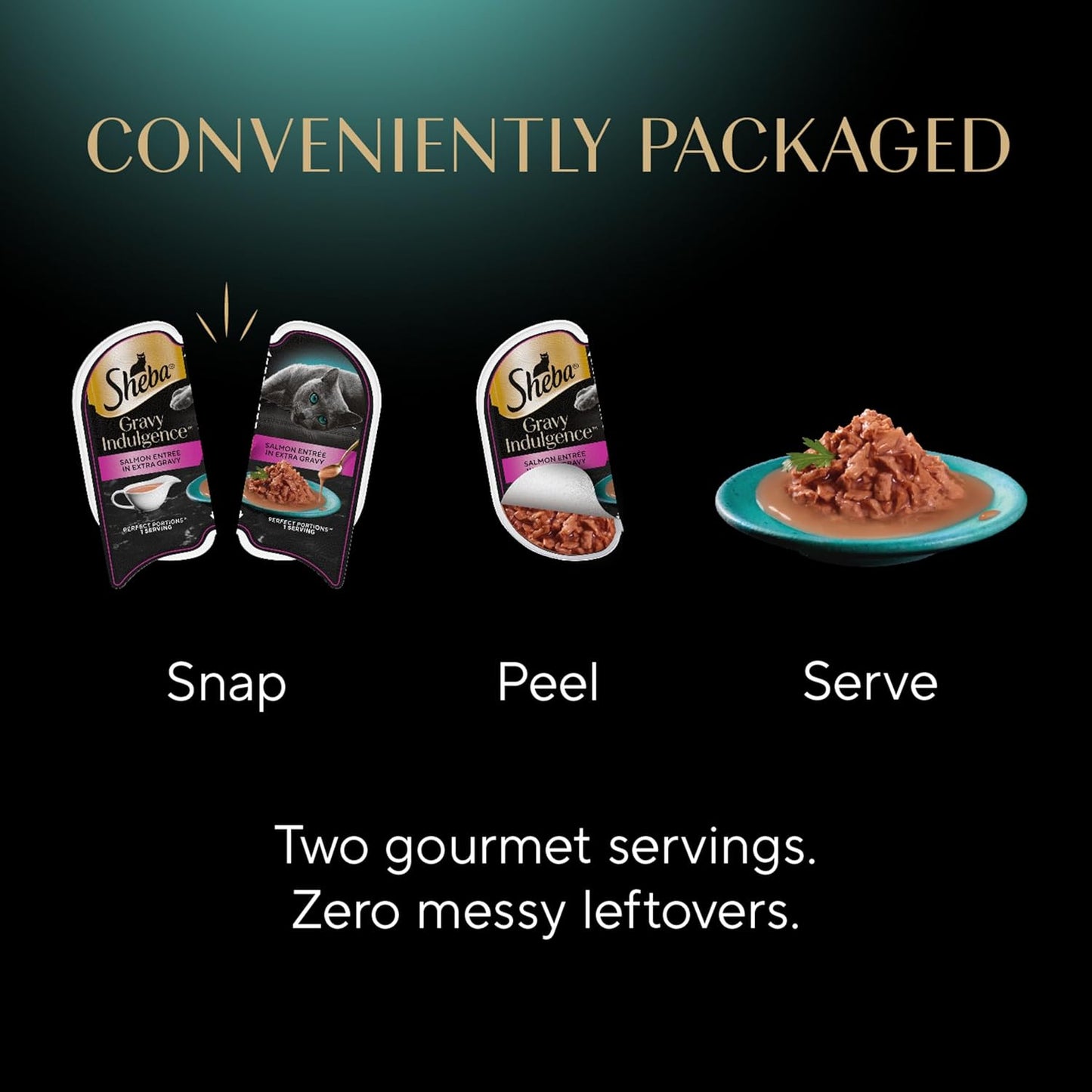 Sheba Gravy Indulgence Adult Wet Cat Food Salmon Entree in Extra Gravy, 2.6 oz. Twin-Pack Trays (24 Count, 48 Servings)