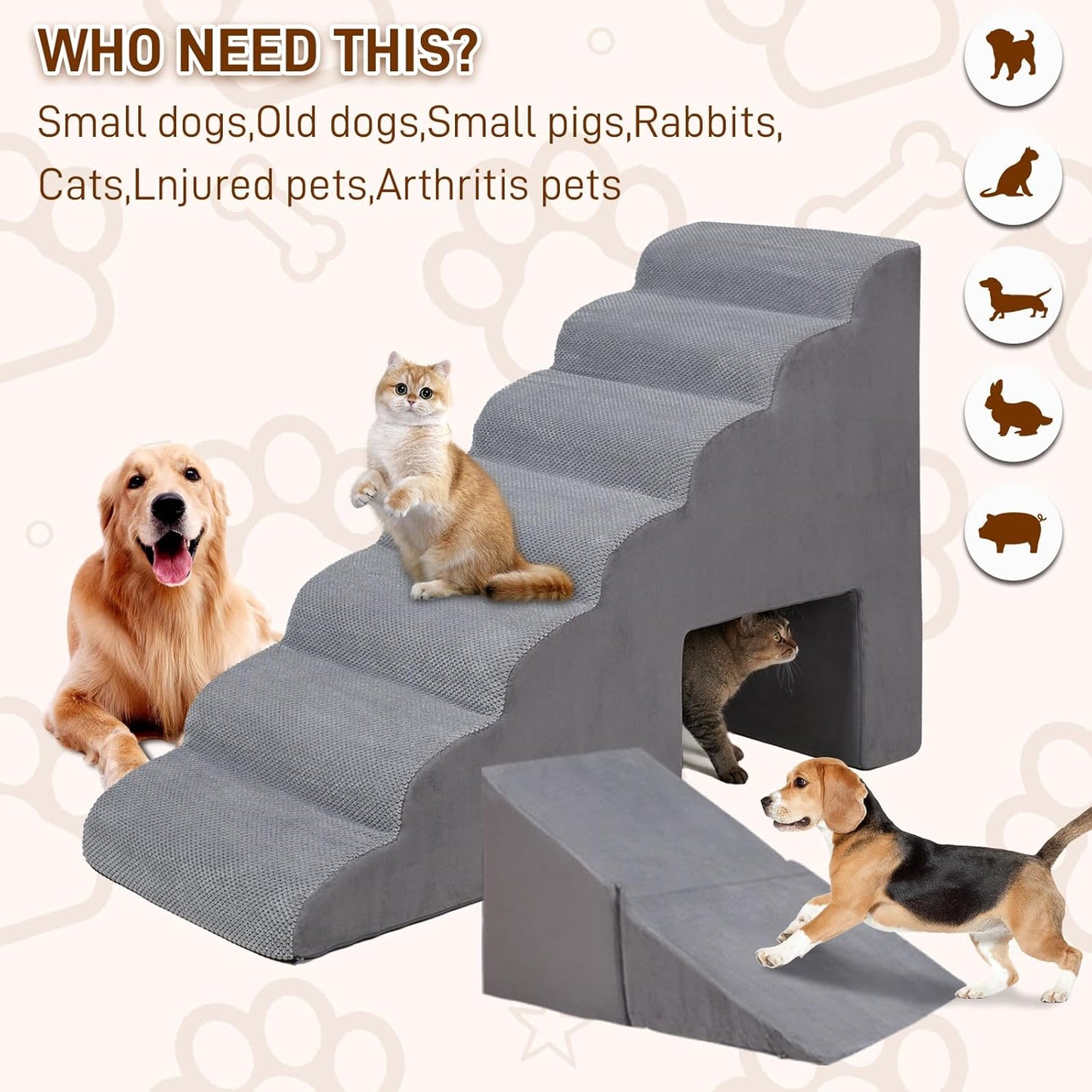 Dog Stairs & Steps for High Beds 30-36 inches High Tall, LitaiL 33inch 7 Steps Pet Stairs/Steps for High Beds Small Large Dogs, Non-Slip Dog Ramps/Ladder for Old Dogs/Cats