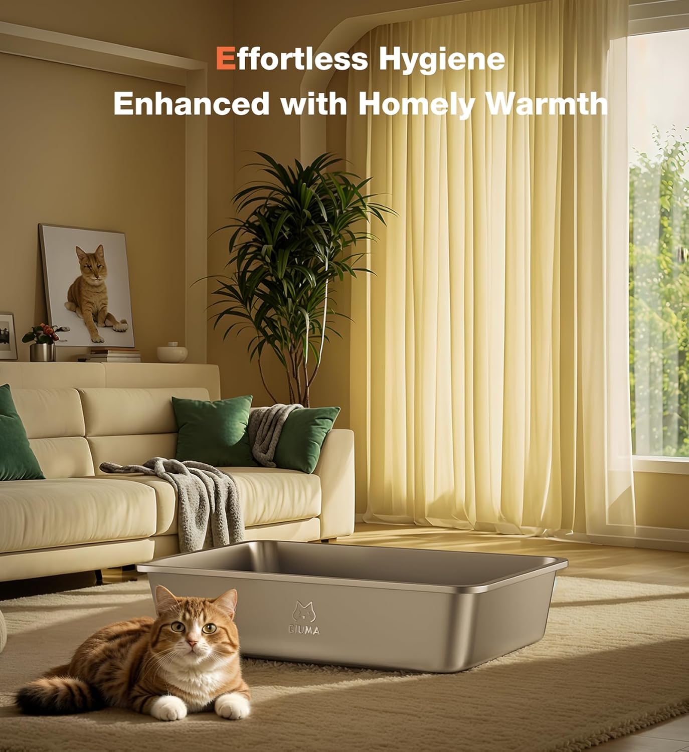 2 Pack Stainless Steel Cat Litter Box, 19.5" L×13.6" W×5.9" H, Metal Kitty Litter Box with High Sided for Big and Small Catss, Non-Stick, Easy to Clean, Odor-Free