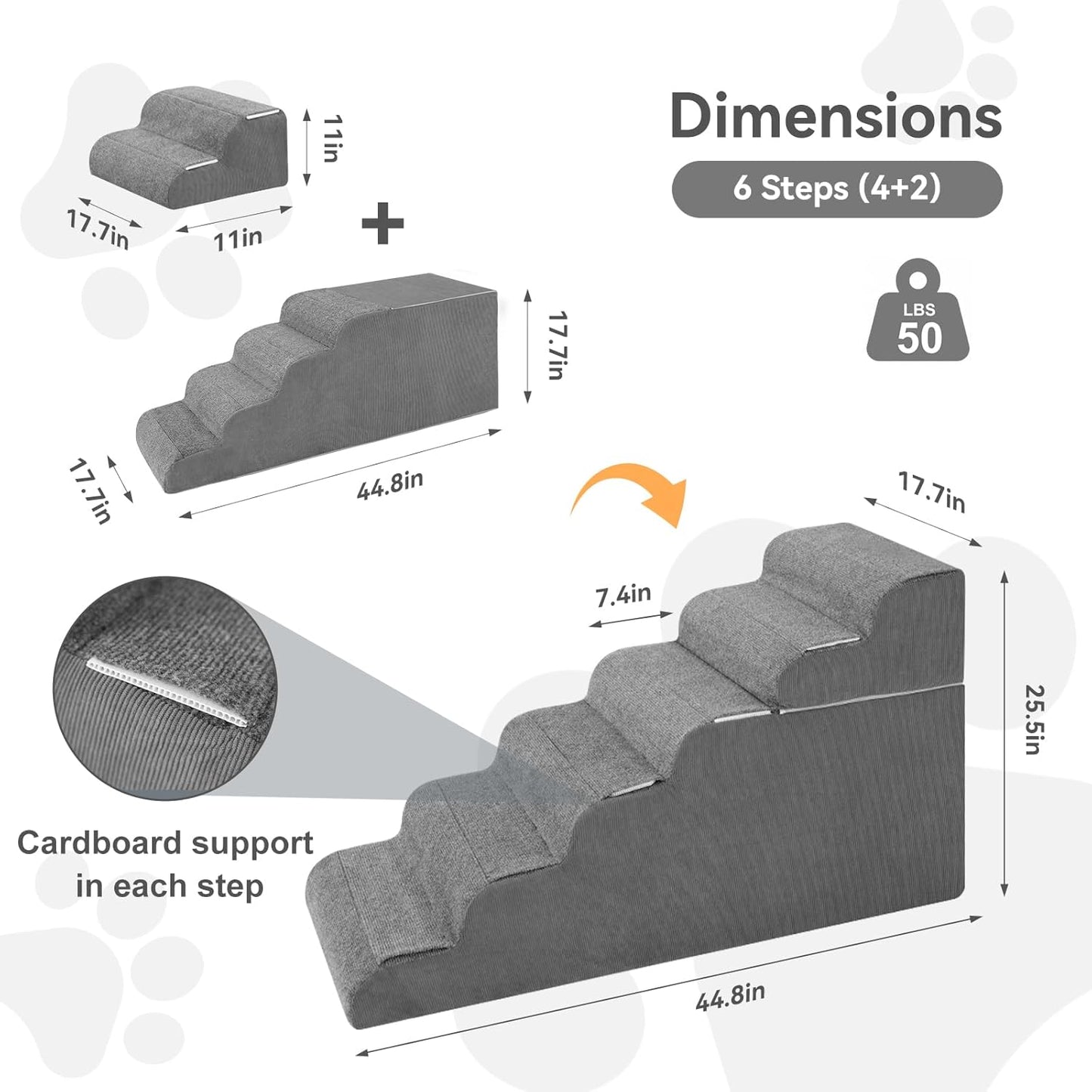 ABORON π² π¦ππ²π½π Dog Steps for High Bed, 26 Inch High Dog Stairs for Small Dogs, Waterproof Pet Stairs for Small Old Large Dogs and Cats with Removable Cover & PE Support Board for Bed/Car/Couch