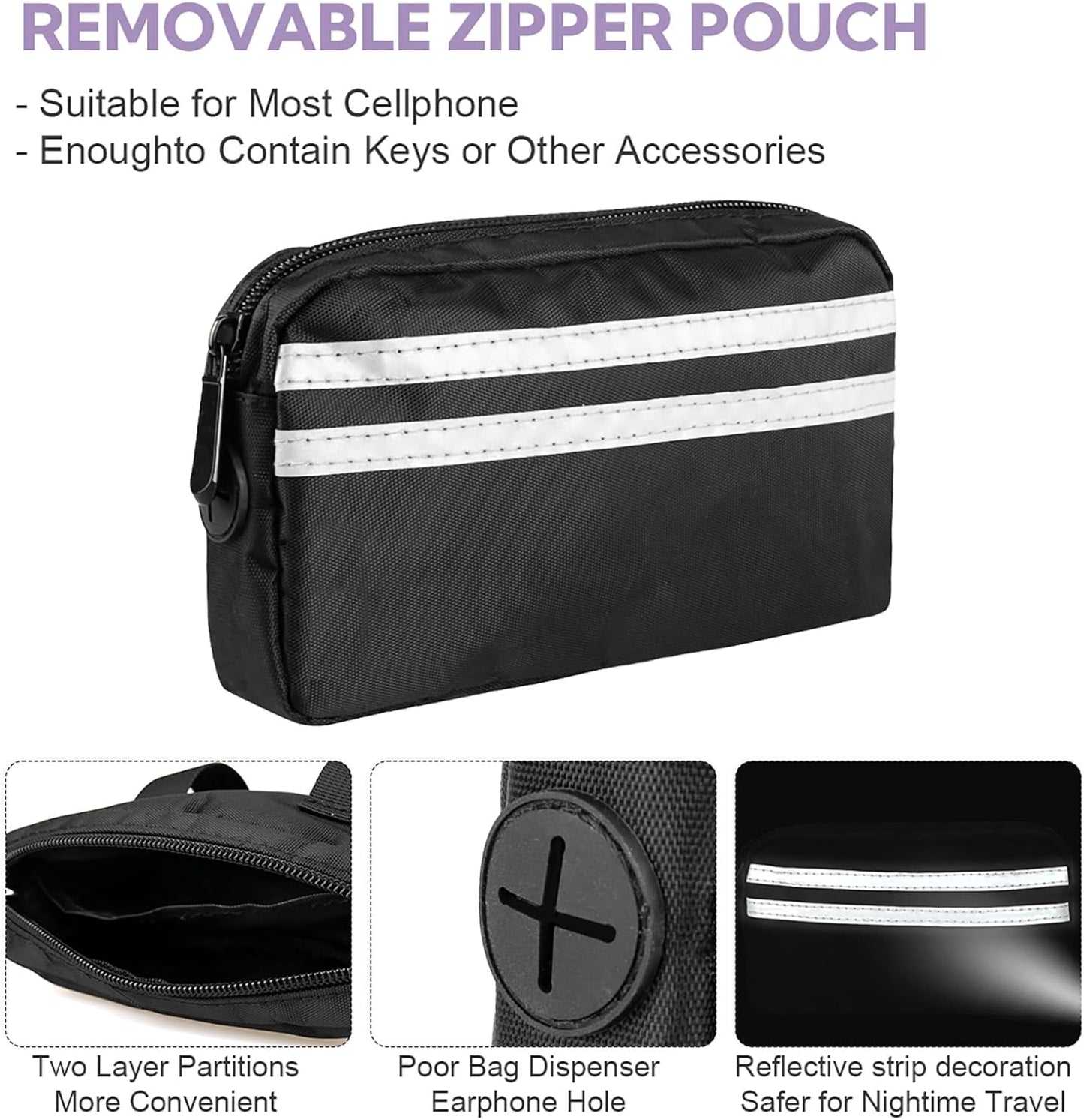 Hands Free Dog Leash with Pouch, Double Leash for Two Dogs, Retractable Bungee with Double Padded Handles, Dog Waist Leash for Dog Walking, Running Leash for Dogs, Dog Walking Accessories