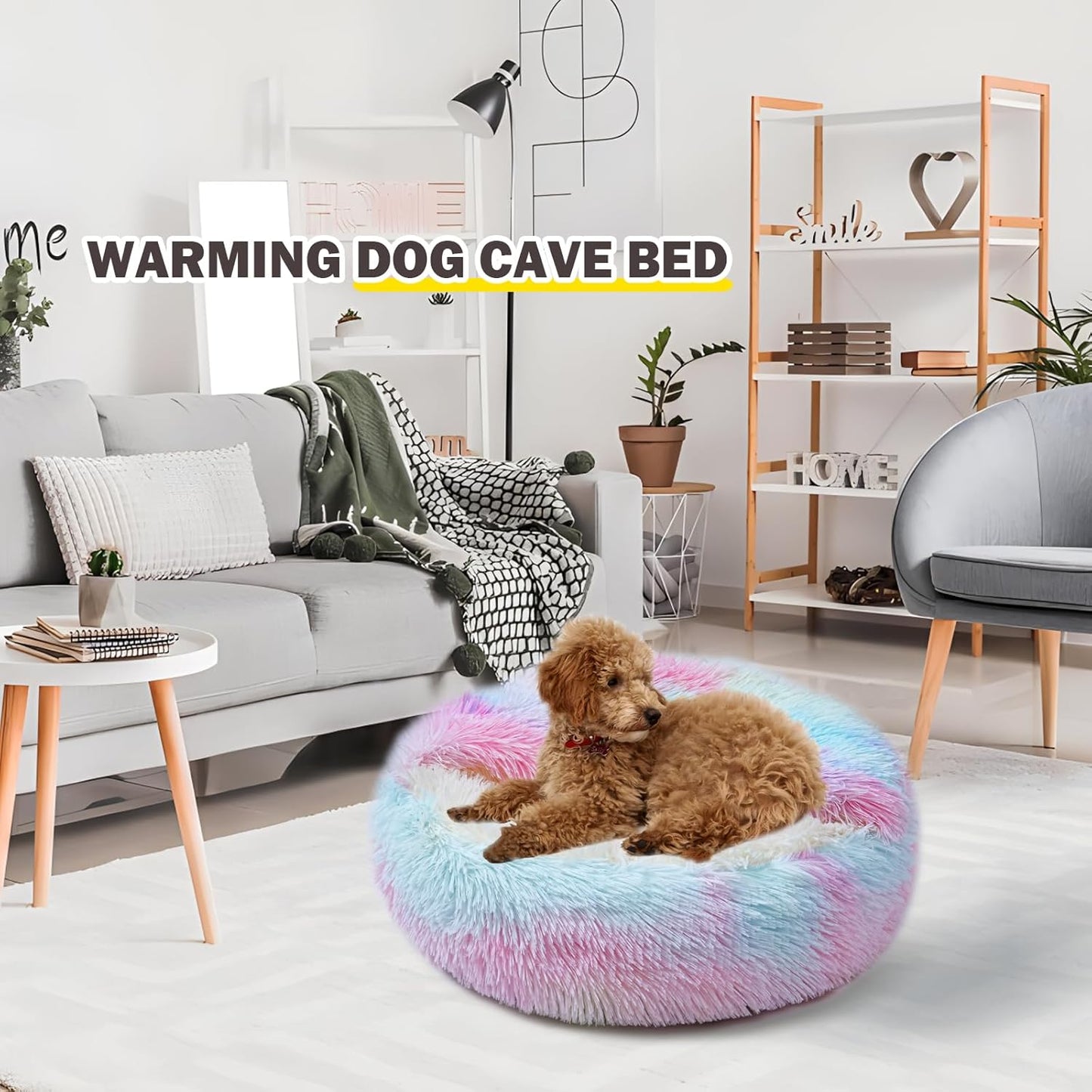 Cat Bed for Indoor Cats, Calming Cozy Cave with Self-Warming Plush, Entire Bed Machine Washable & Anti-Slip Base, Breathable Pet Bed for Small Cats&Dogs All Seasons (Dazzling Colors, 20 * 20inch)