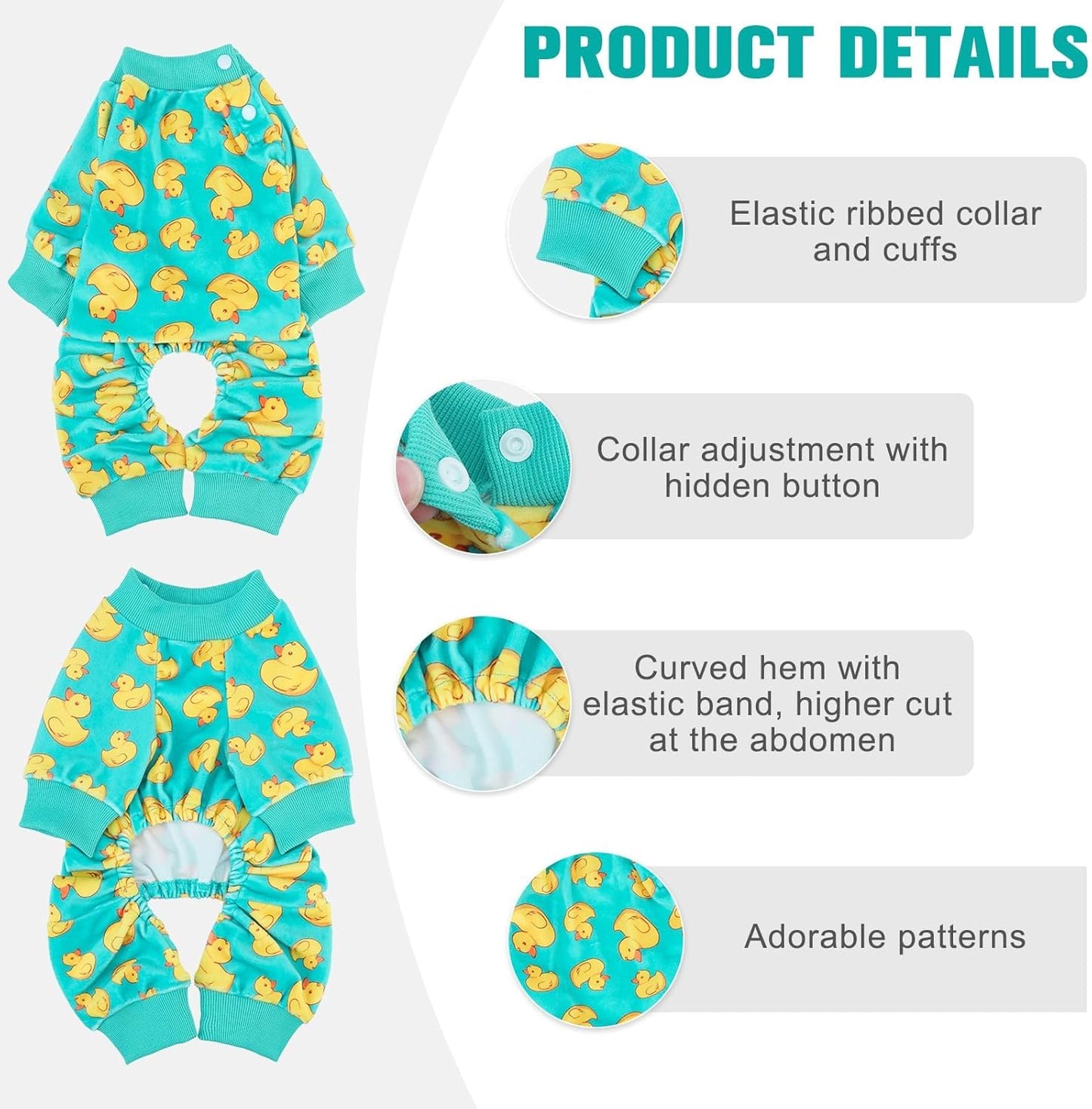 BEAUTYZOO Dog Pajamas Small Sized Dog, Summer Doggie Pajamas for Boy Girl, Soft Strechy Cotton Puppy Pjs Jammies Onesies for Men Women, Pet Jumpsuit Body Suit Cat Apparel Clothes, Yellow Duck S