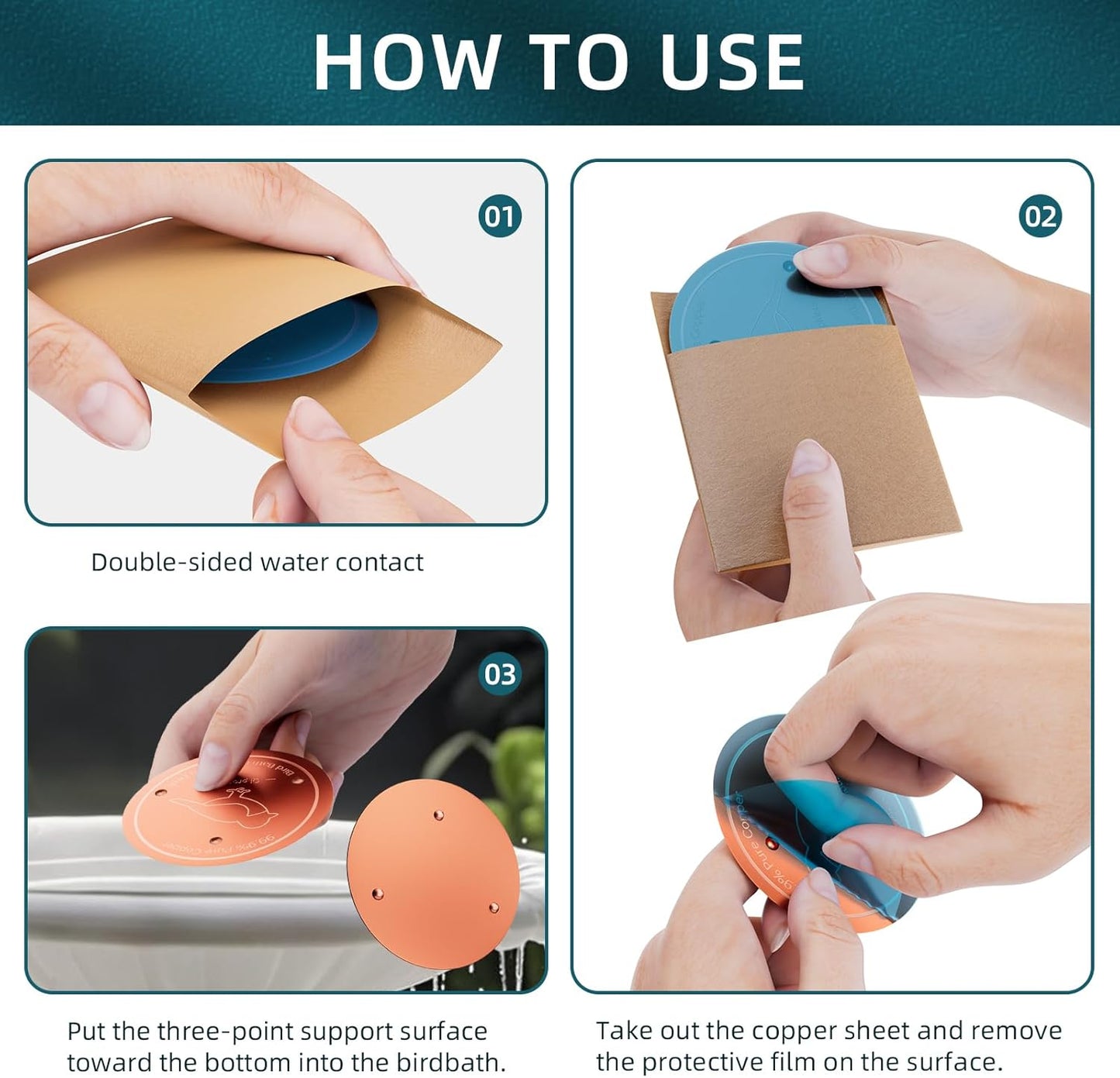 Bird Bath Copper Disk – 99.99% Pure Copper Water Cleaner, 1 mm Thick with Stable Triple-Point Support, Safe Natural Solution for Outdoor Birdbaths Bowls, All-Season Use,Bird,1pcs