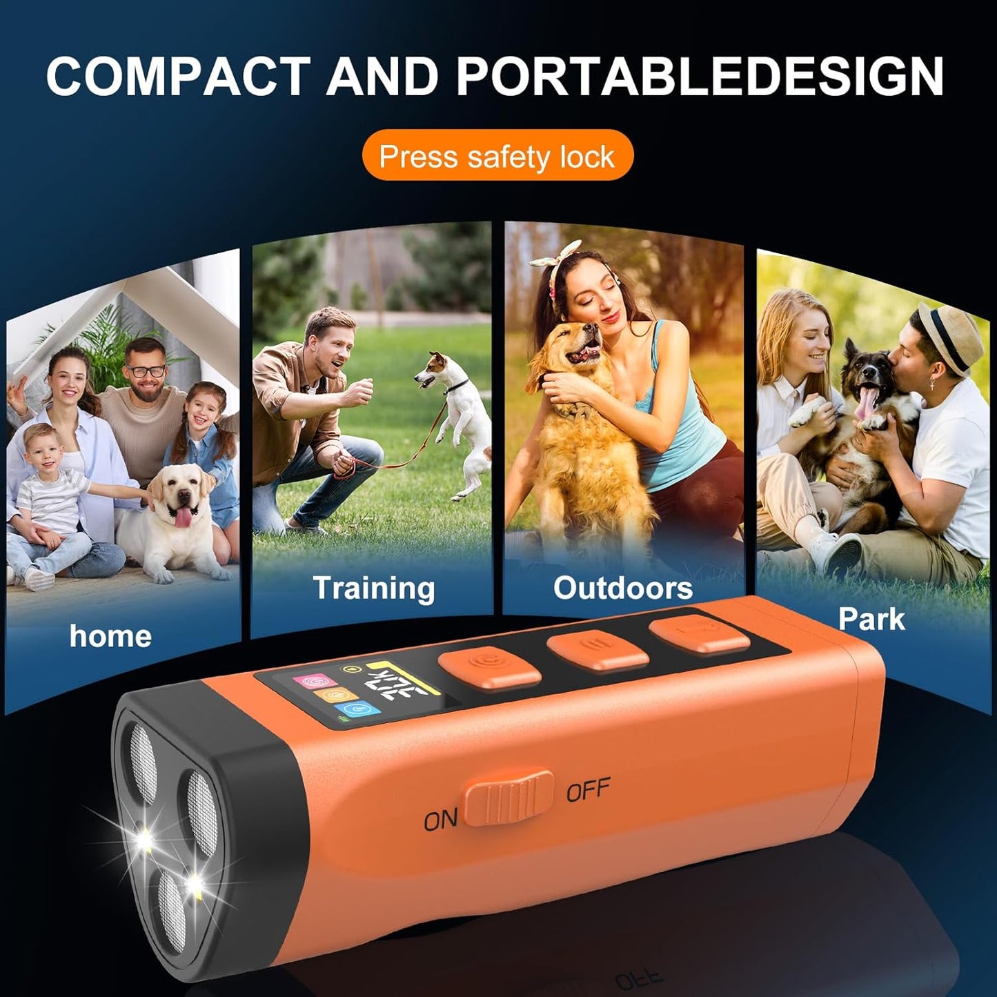 Dog Bark Deterrent Device, Color Display 2000 mAh Rechargeable Ultrasonic Anti-Barking Trainer with 4 Frequency Settings 25/30/40/55 kHz, 65ft Long-Range, Safe & Effective Alternative to Bark Collars