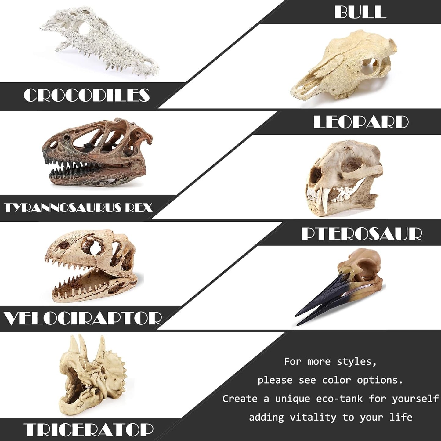 Animal Skull Fish Aquarium Hideout Decorations Cave Dinosaur Reptile Ornament Halloween Dรฉcor for Terrarium Large Betta Decor Bones