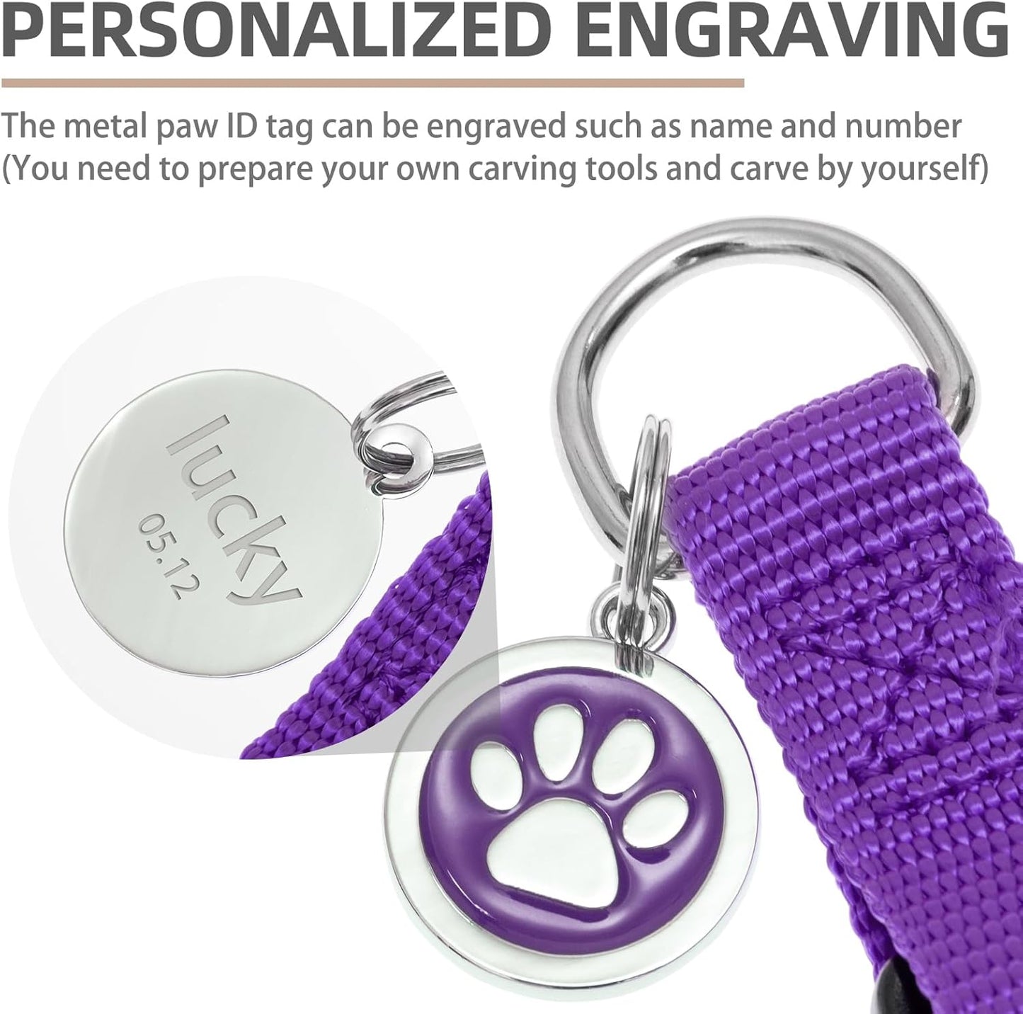 PUPTECK No Pull Dog Harness Soft Adjustable Basic Nylon Step in Puppy Vest Outdoor Walking with ID Tag and A-ir Tag Case, Purple, S