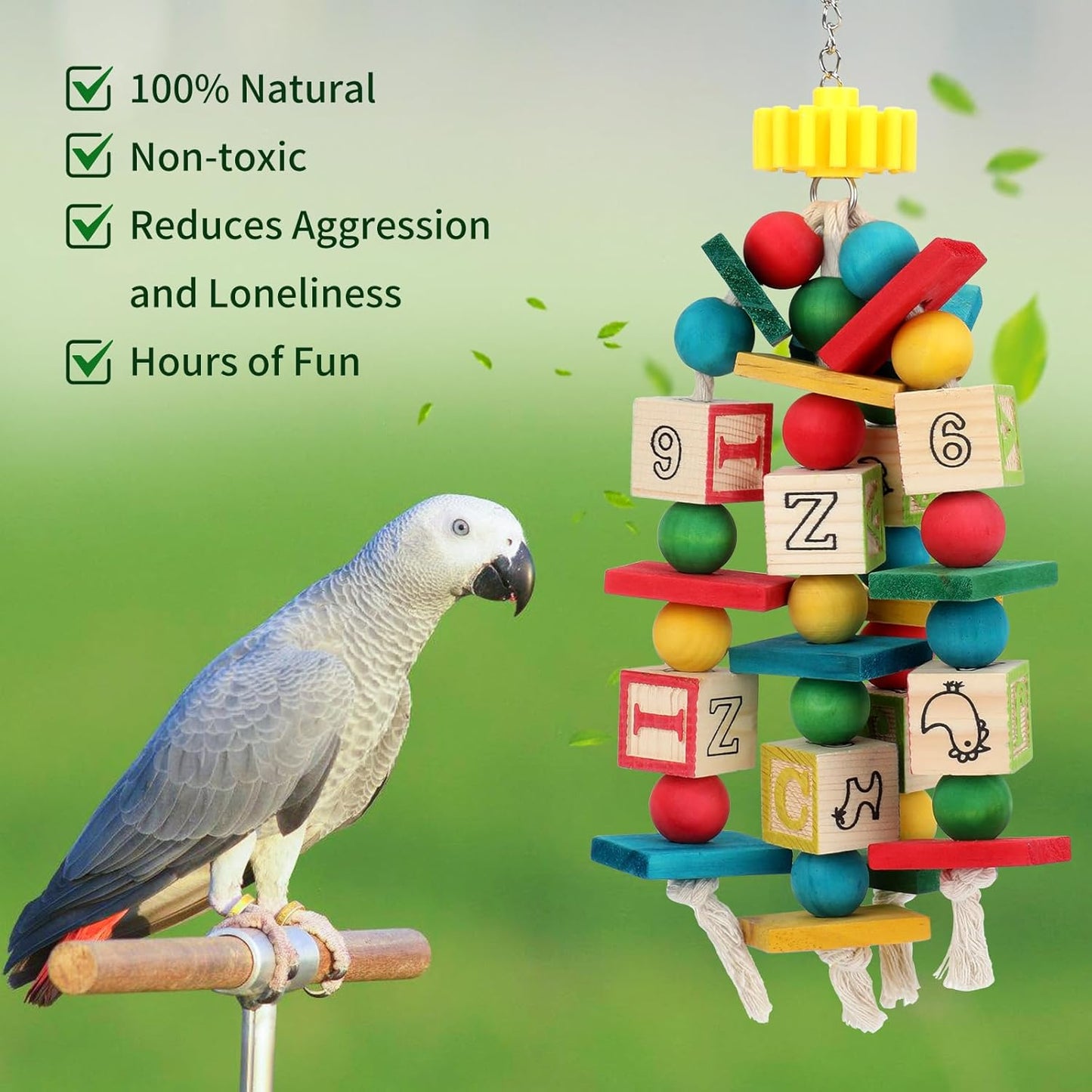 Rypet Wood Bird Chewing Toy for Cage, Wooden Birds Cage Toys for Helping Trim Beak, Parrot Toys for African Grey Parrots Cockatoos Amazon Parrot and Other Small to Medium Parrots